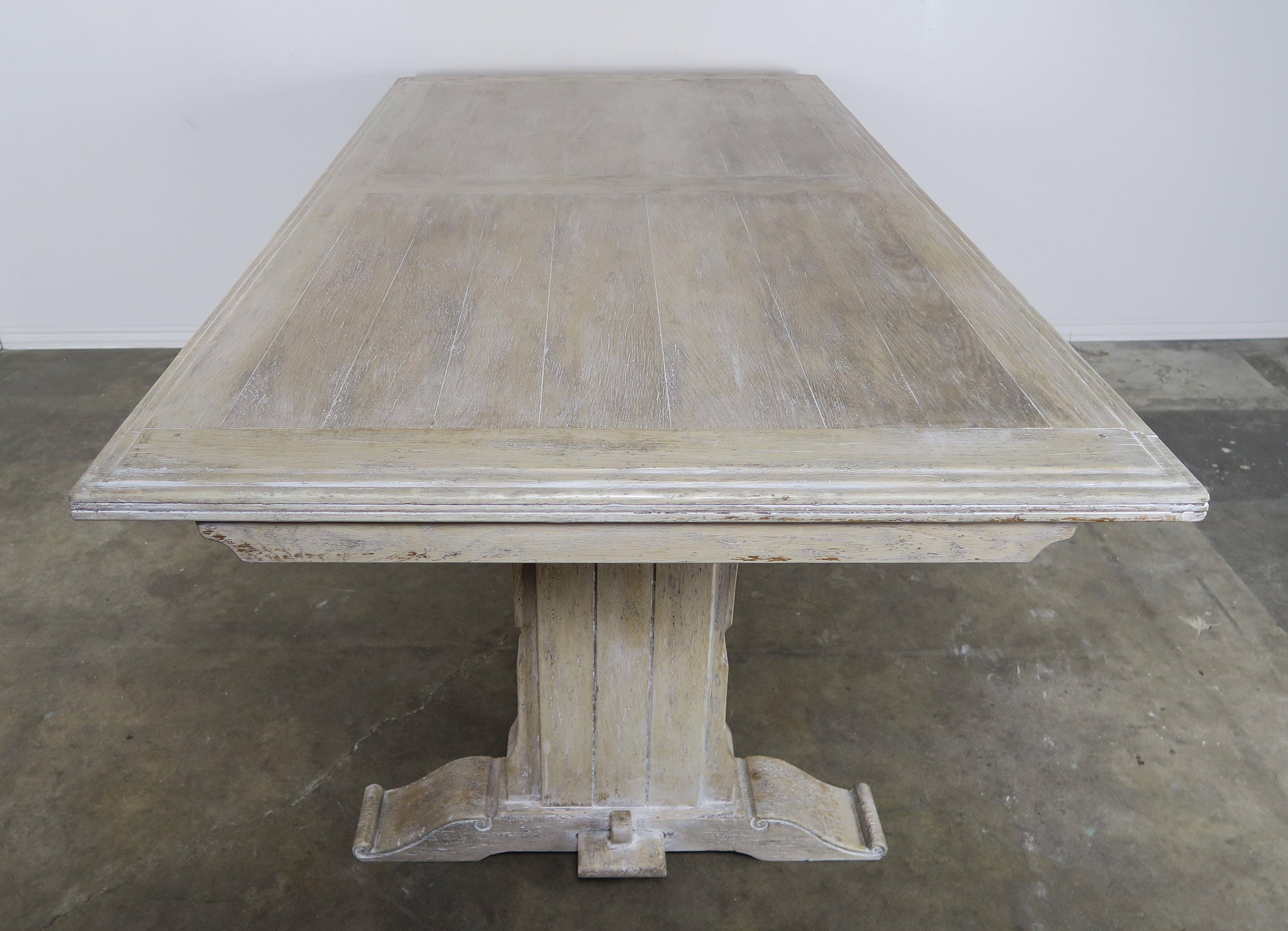 Bleached French Painted Pedestal Dining Table with Leaves, circa 1900