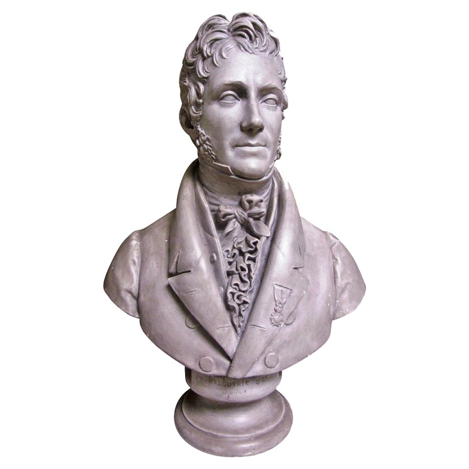 French Painted Plaster Bust of Pierre Balguerie For Sale