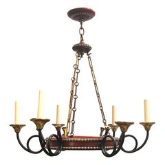 French Painted Red Tole Chandelier