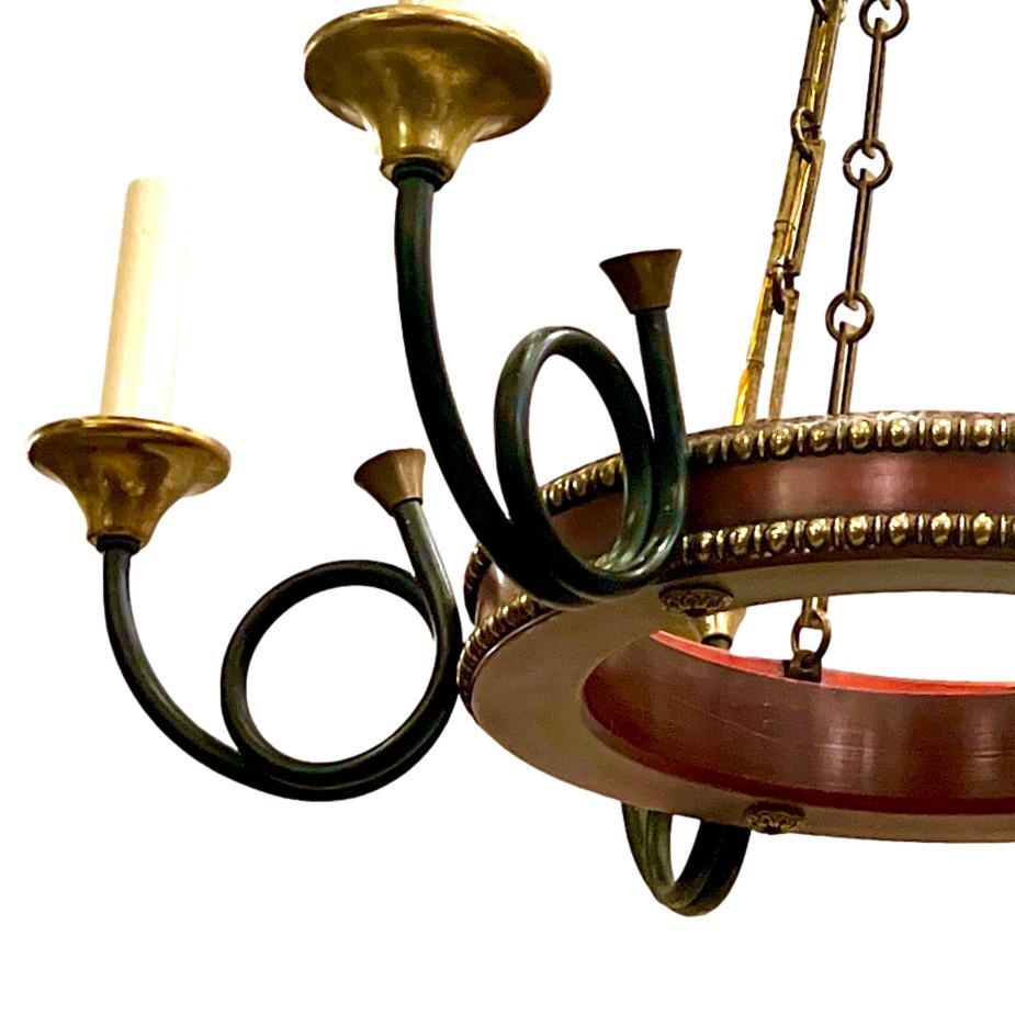Hand-Painted French Painted Red Tole Chandelier For Sale