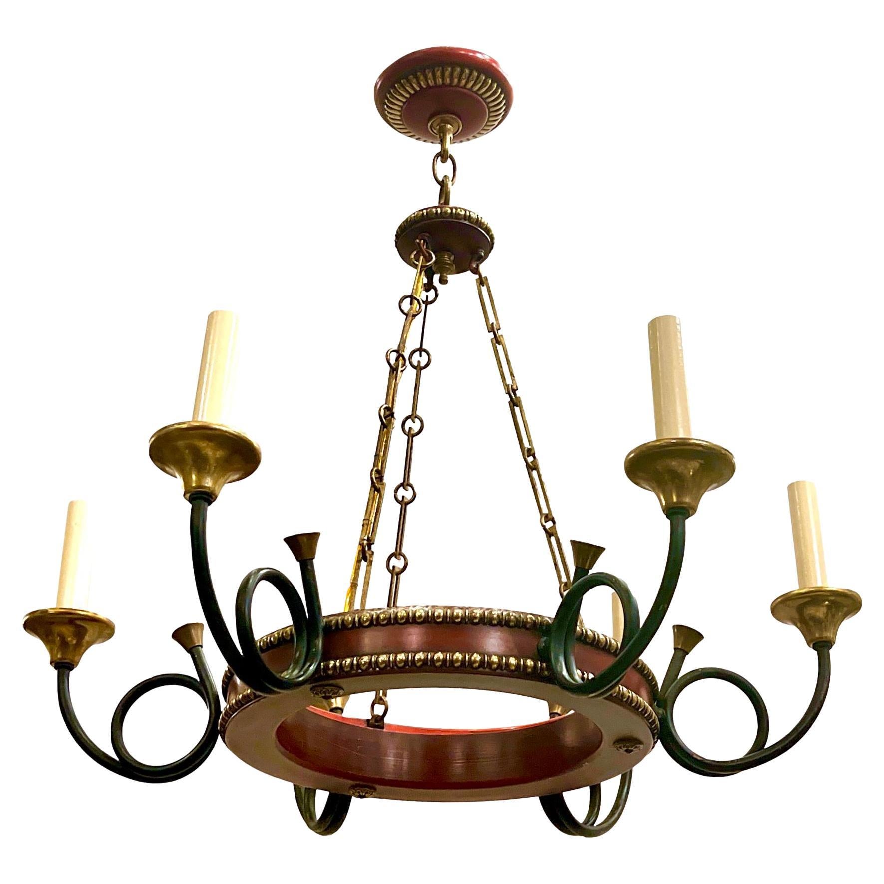 French Painted Red Tole Chandelier