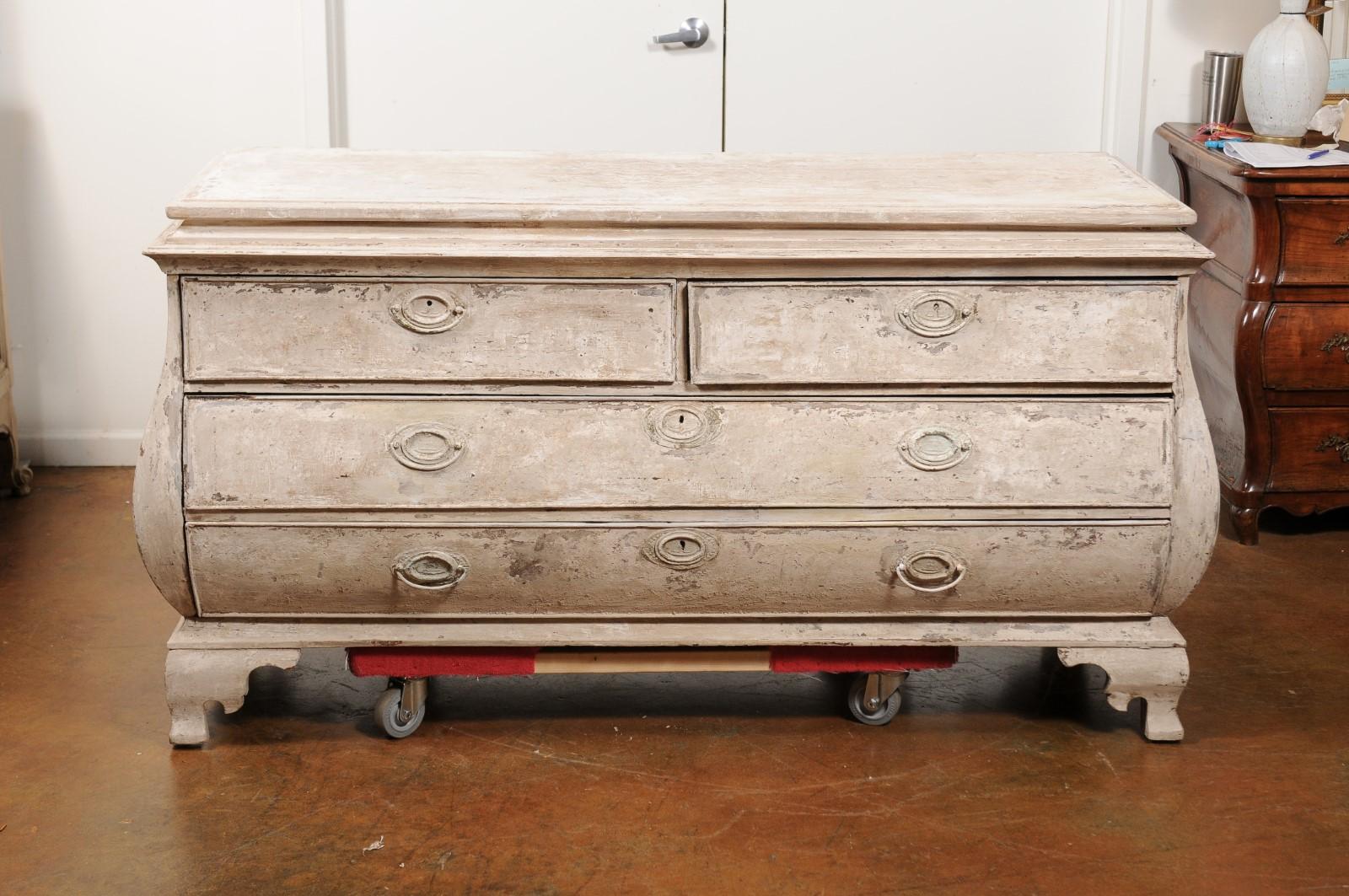 French Painted Rococo Style Bombé Four-Drawer Chest with Ogee Bracket Feet 3
