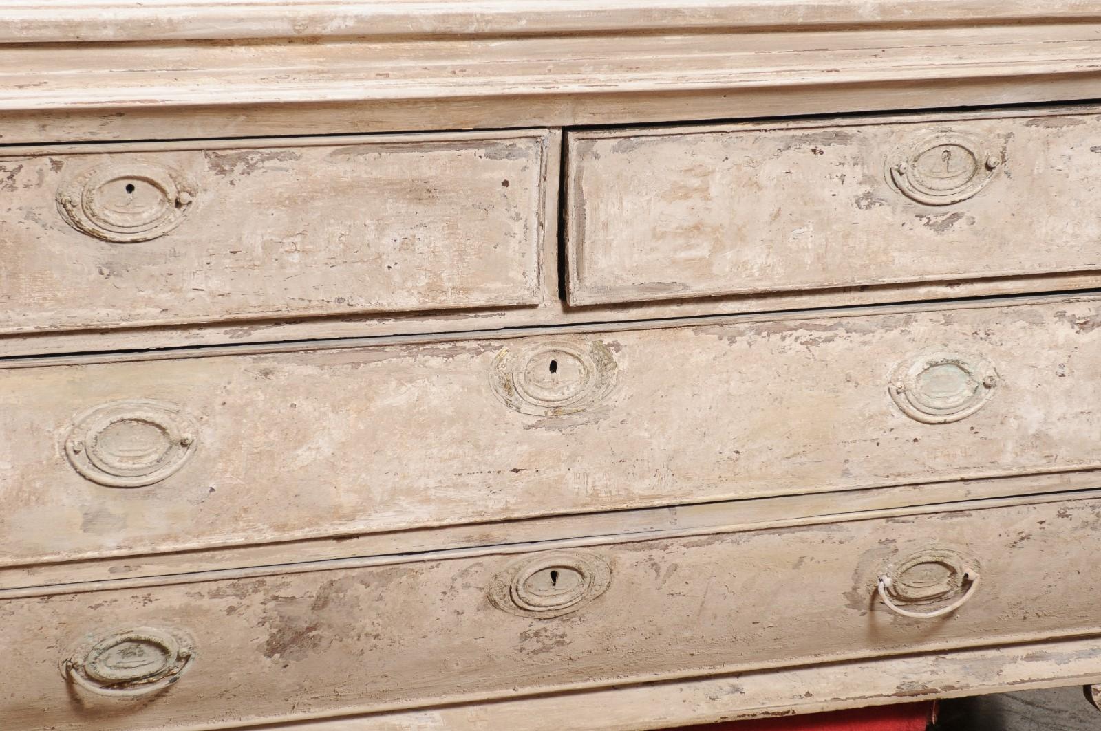 French Painted Rococo Style Bombé Four-Drawer Chest with Ogee Bracket Feet In Good Condition In Atlanta, GA