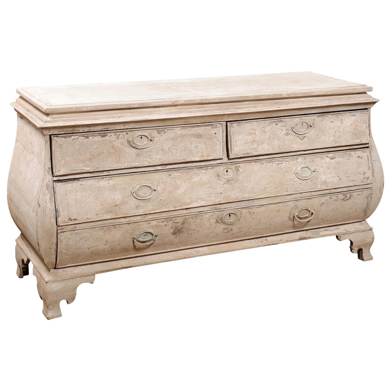French Painted Rococo Style Bombé Four-Drawer Chest with Ogee Bracket Feet