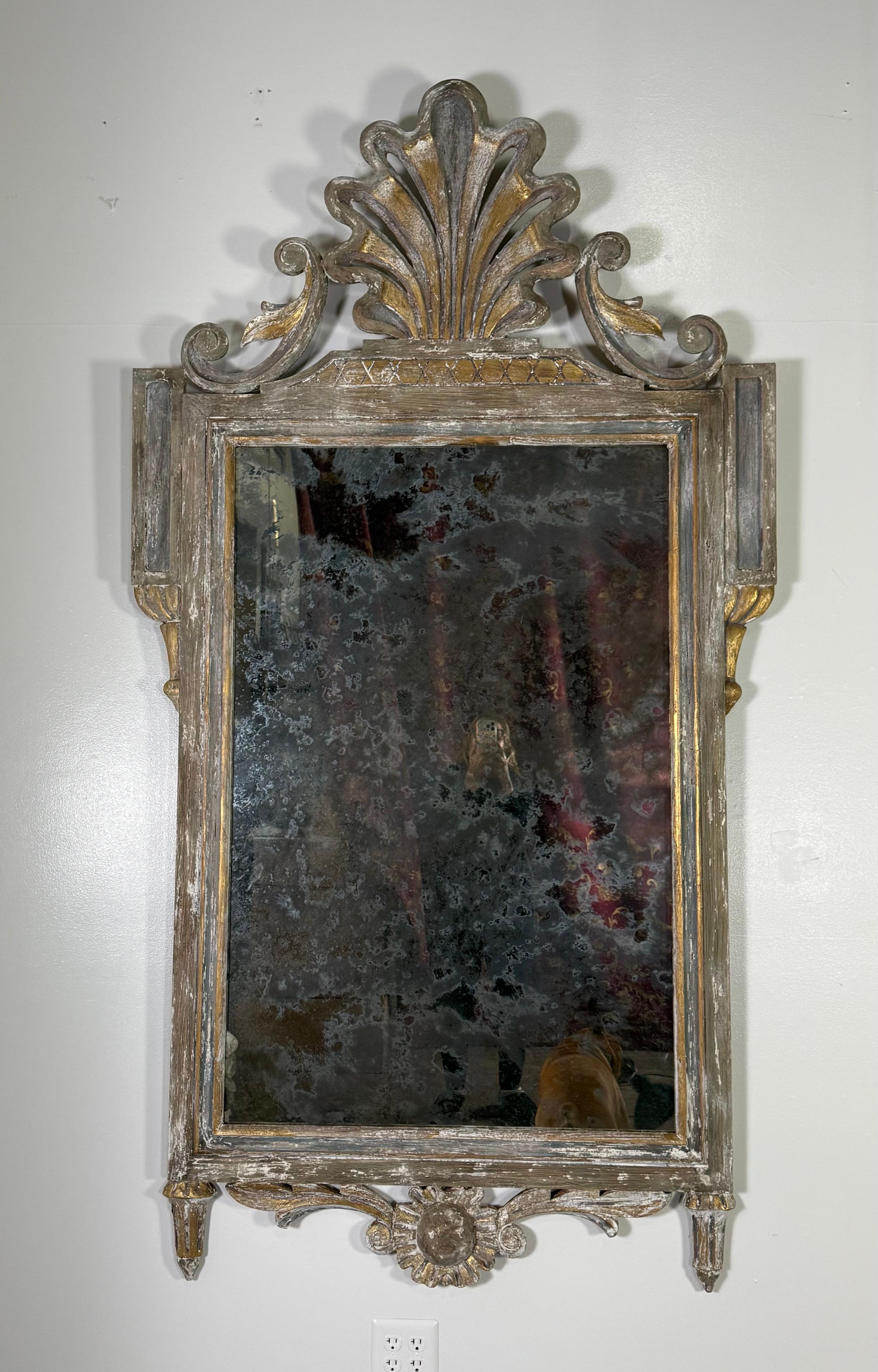 French Painted Rococo Style Mirror w/ Shell For Sale 6