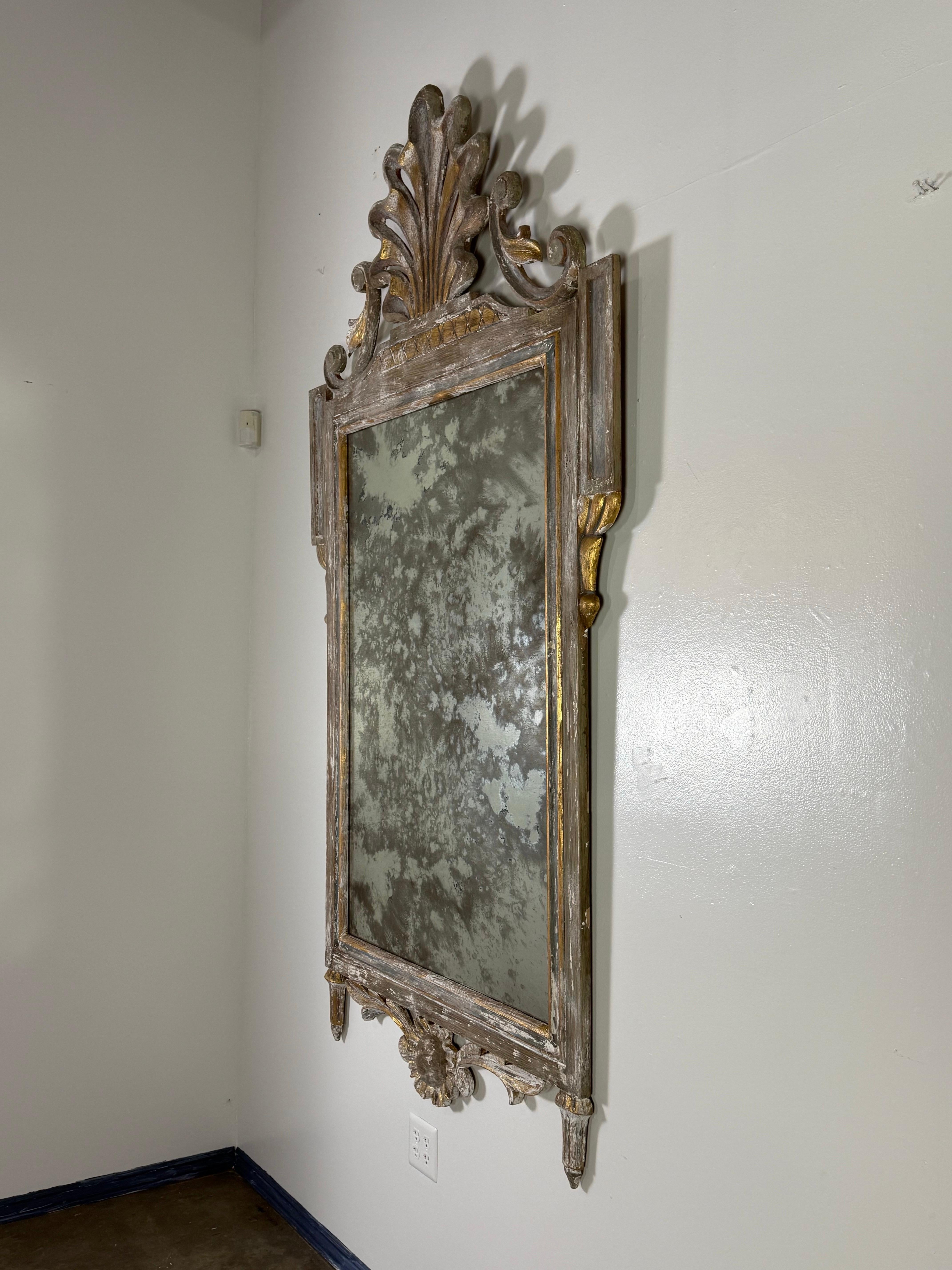 French Painted Rococo Style Mirror w/ Shell For Sale 10