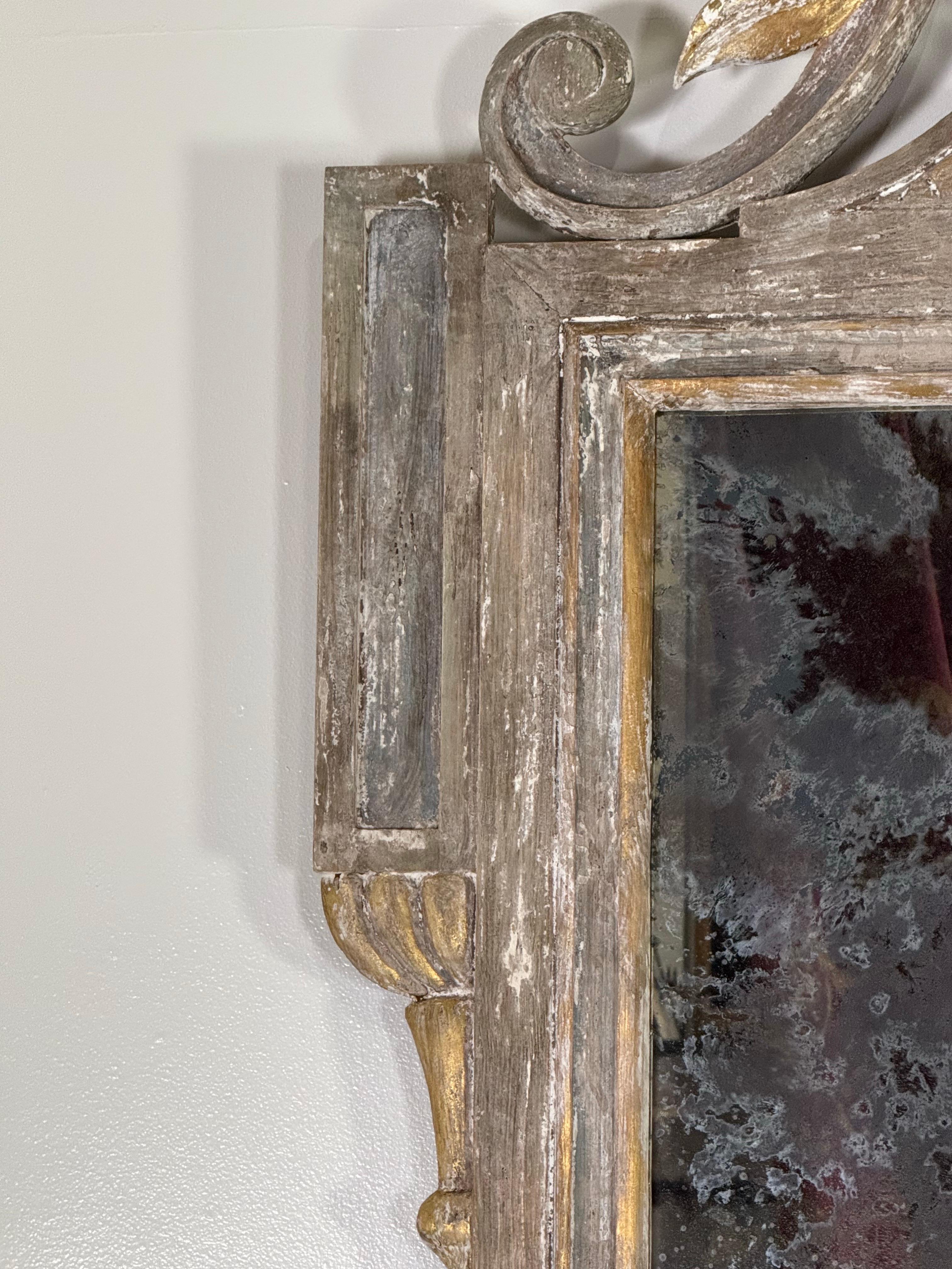 Wood French Painted Rococo Style Mirror w/ Shell For Sale