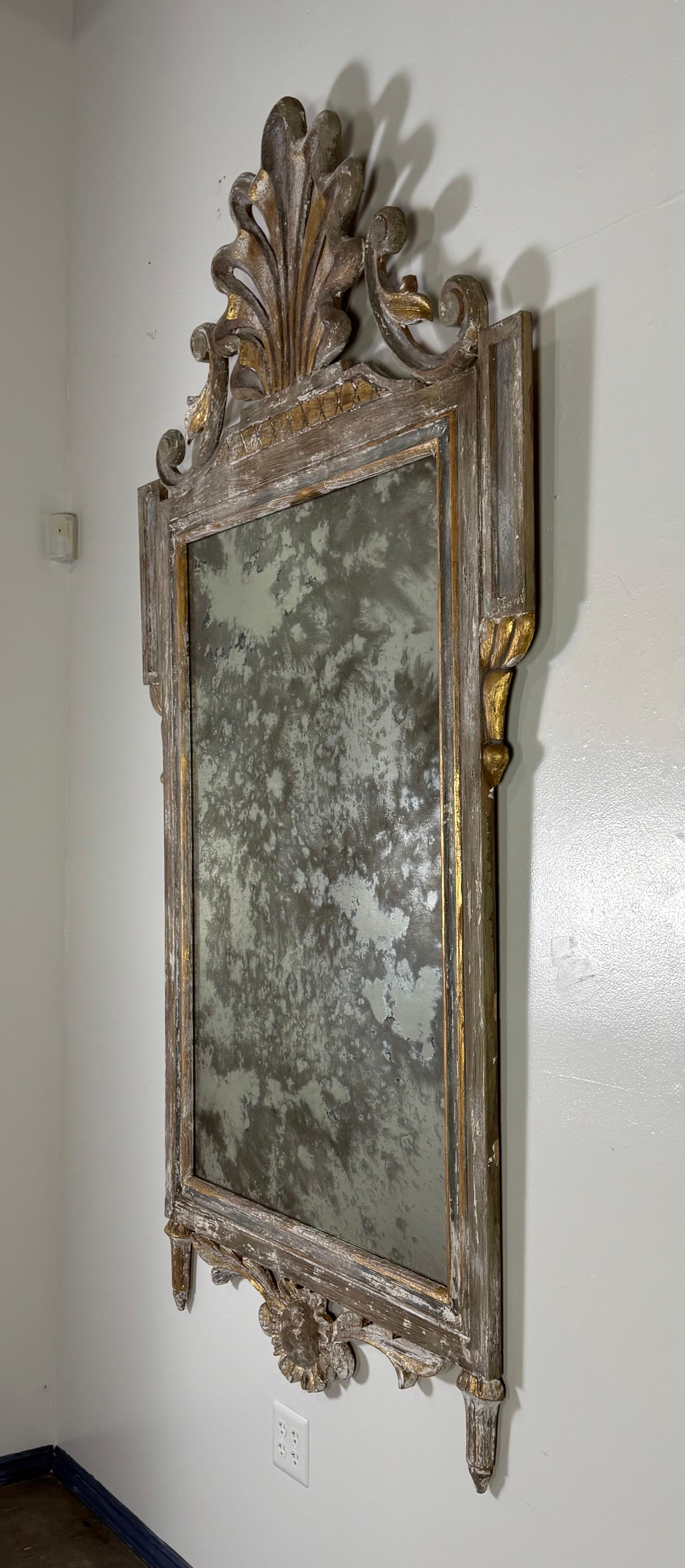 French Painted Rococo Style Mirror w/ Shell For Sale 3