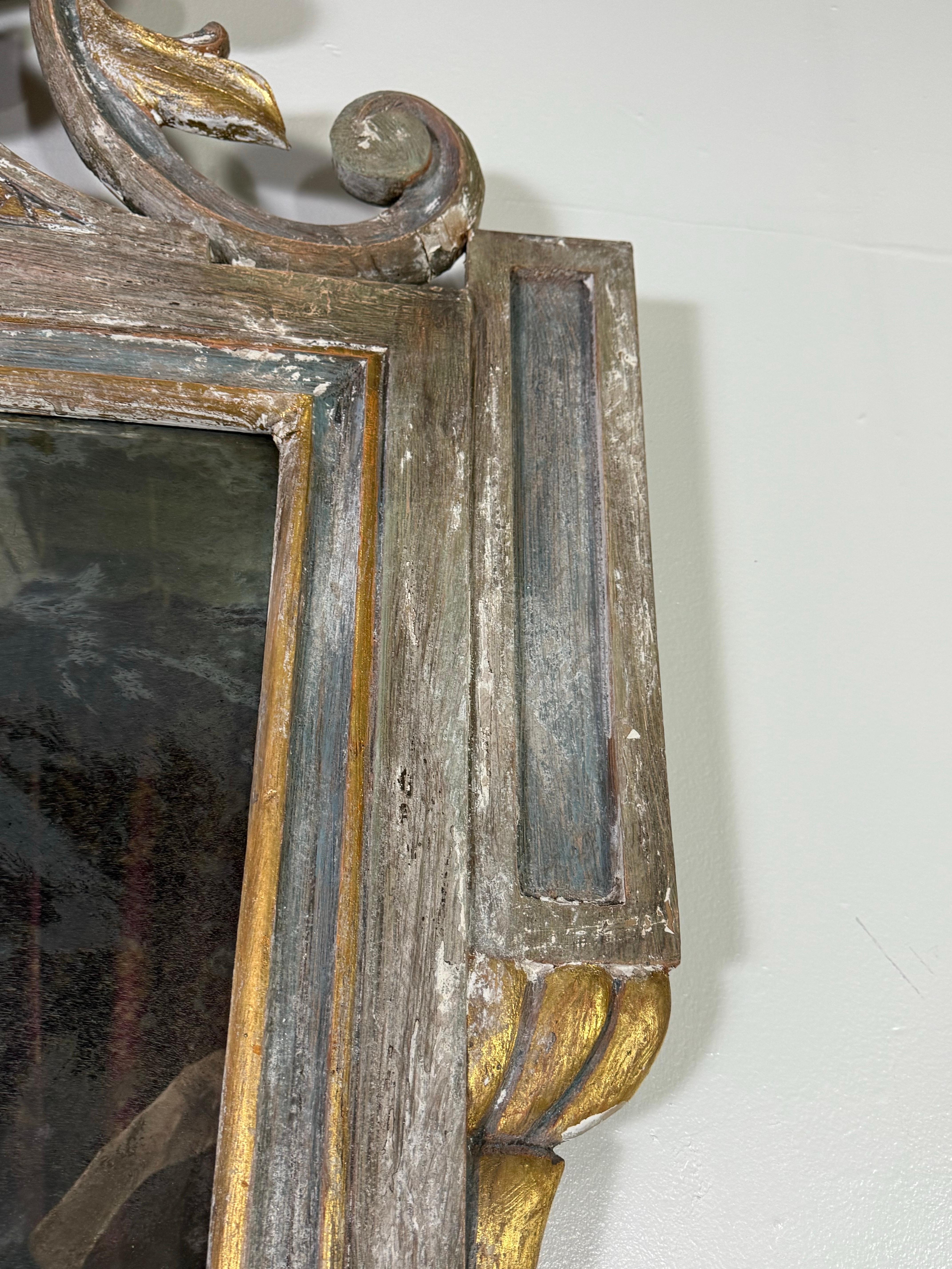 French Painted Rococo Style Mirror w/ Shell For Sale 4
