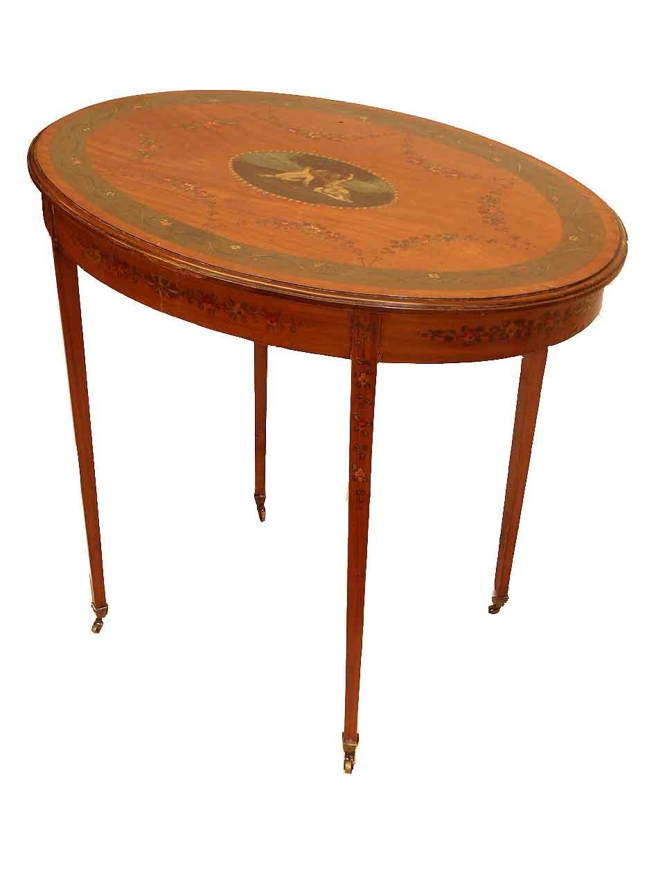 Hand-Painted French Painted Satinwood Table For Sale