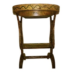 French Painted Side Table, 19th Century Tricoteuse Table