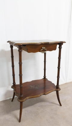 French Painted Side Table Faux Bamboo One-Drawer, Late 19th Century