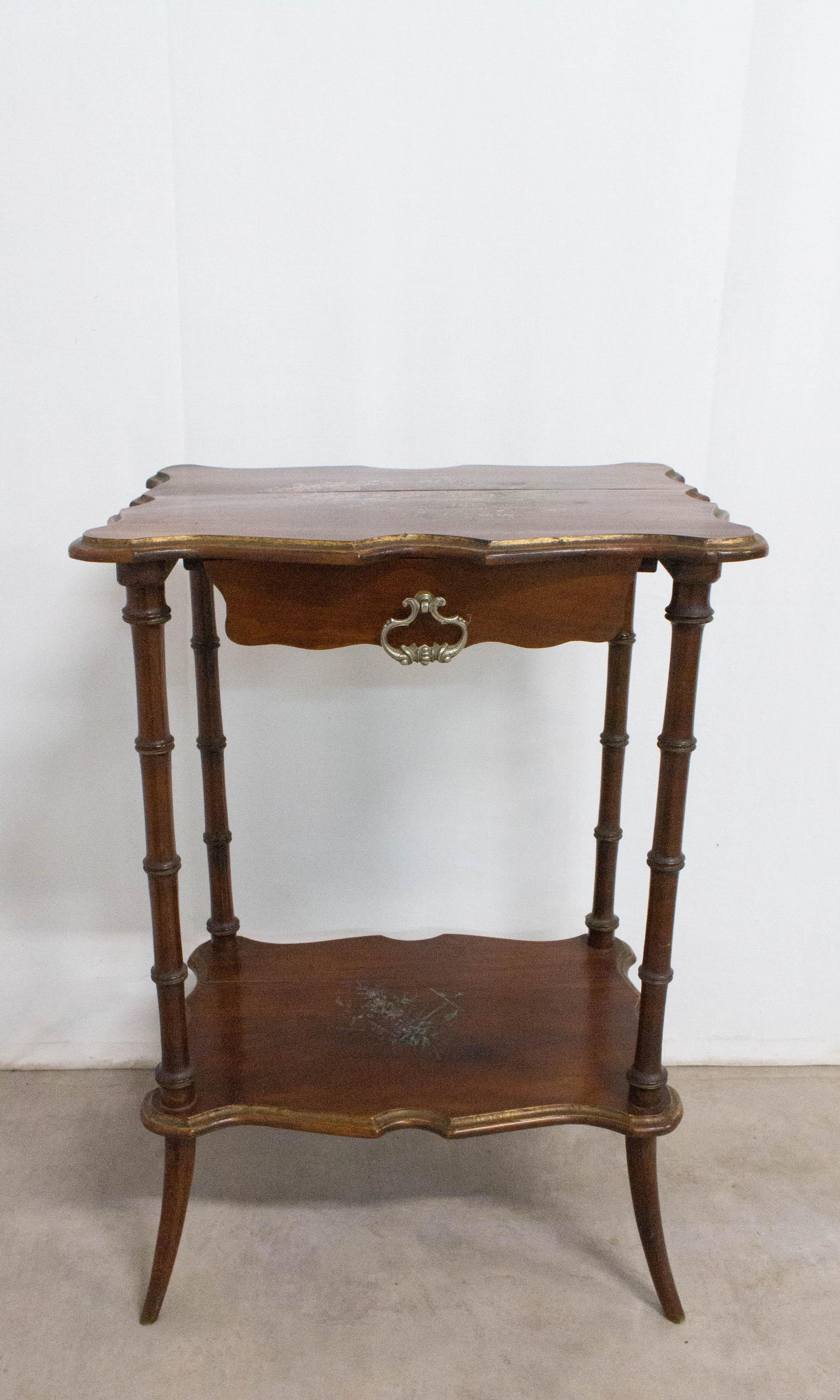 French Painted Side Table Faux Bamboo One-Drawer, Late 19th Century In Good Condition For Sale In Labrit, Landes