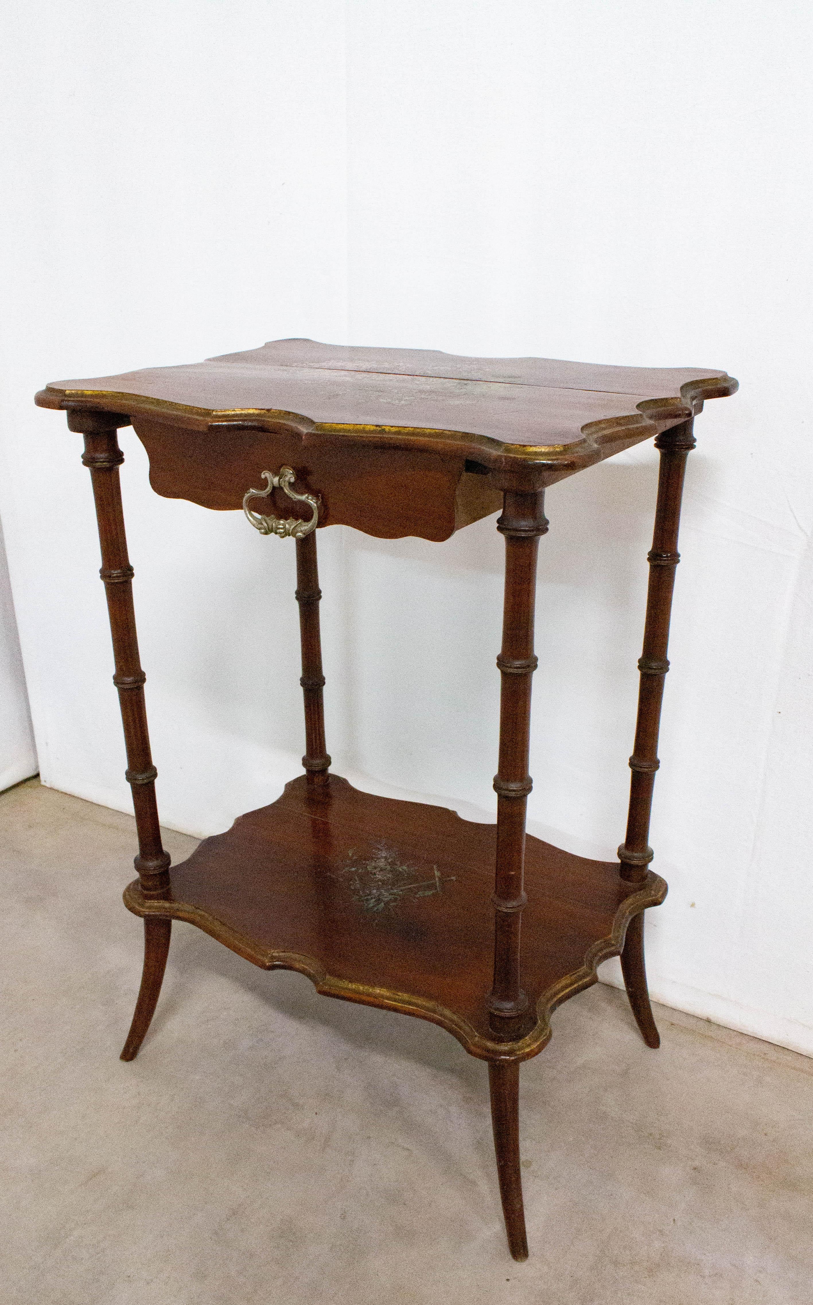 Beech French Painted Side Table Faux Bamboo One-Drawer, Late 19th Century For Sale