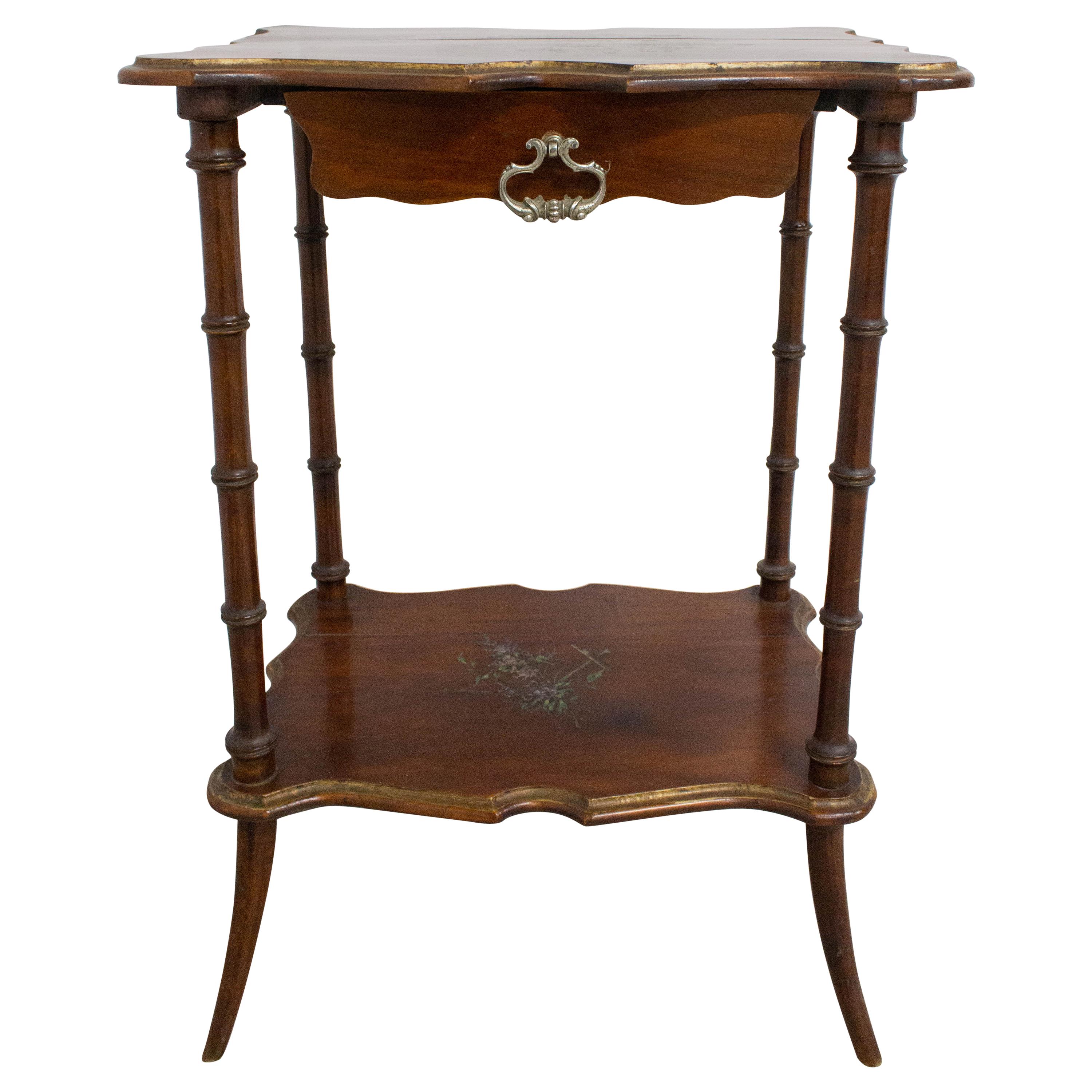 French Painted Side Table Faux Bamboo One-Drawer, Late 19th Century