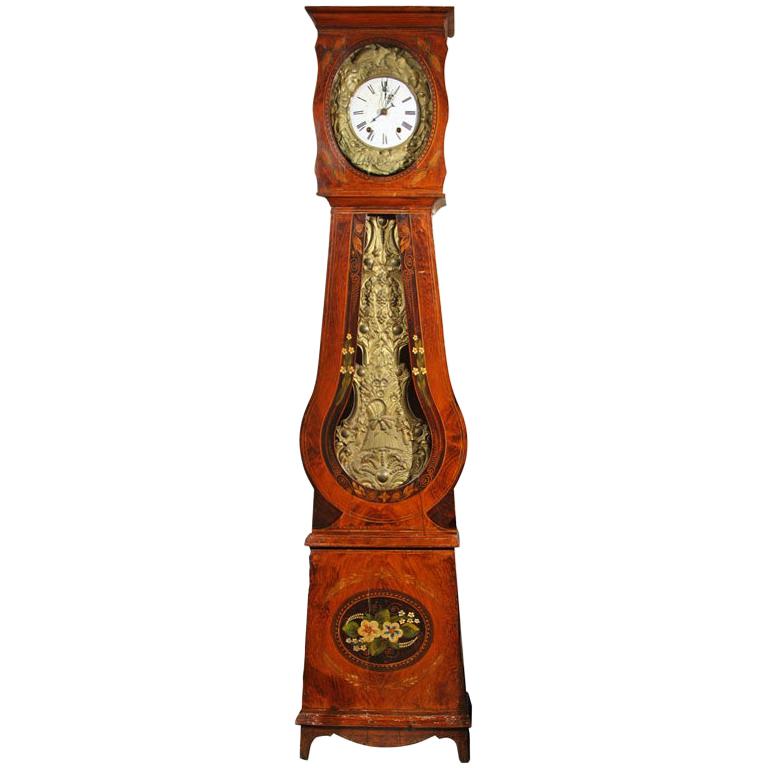 French Painted Tall Case Morbier Clock