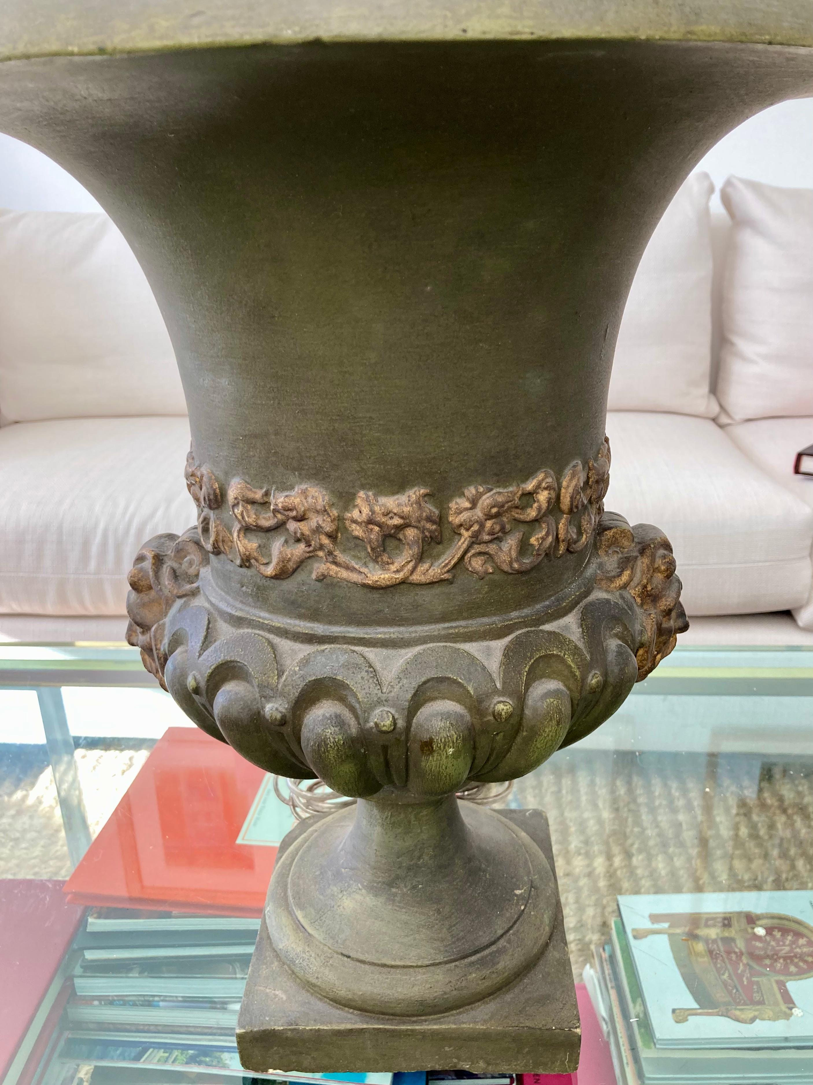 French Painted Terra Cotta Urn Uplight For Sale 4