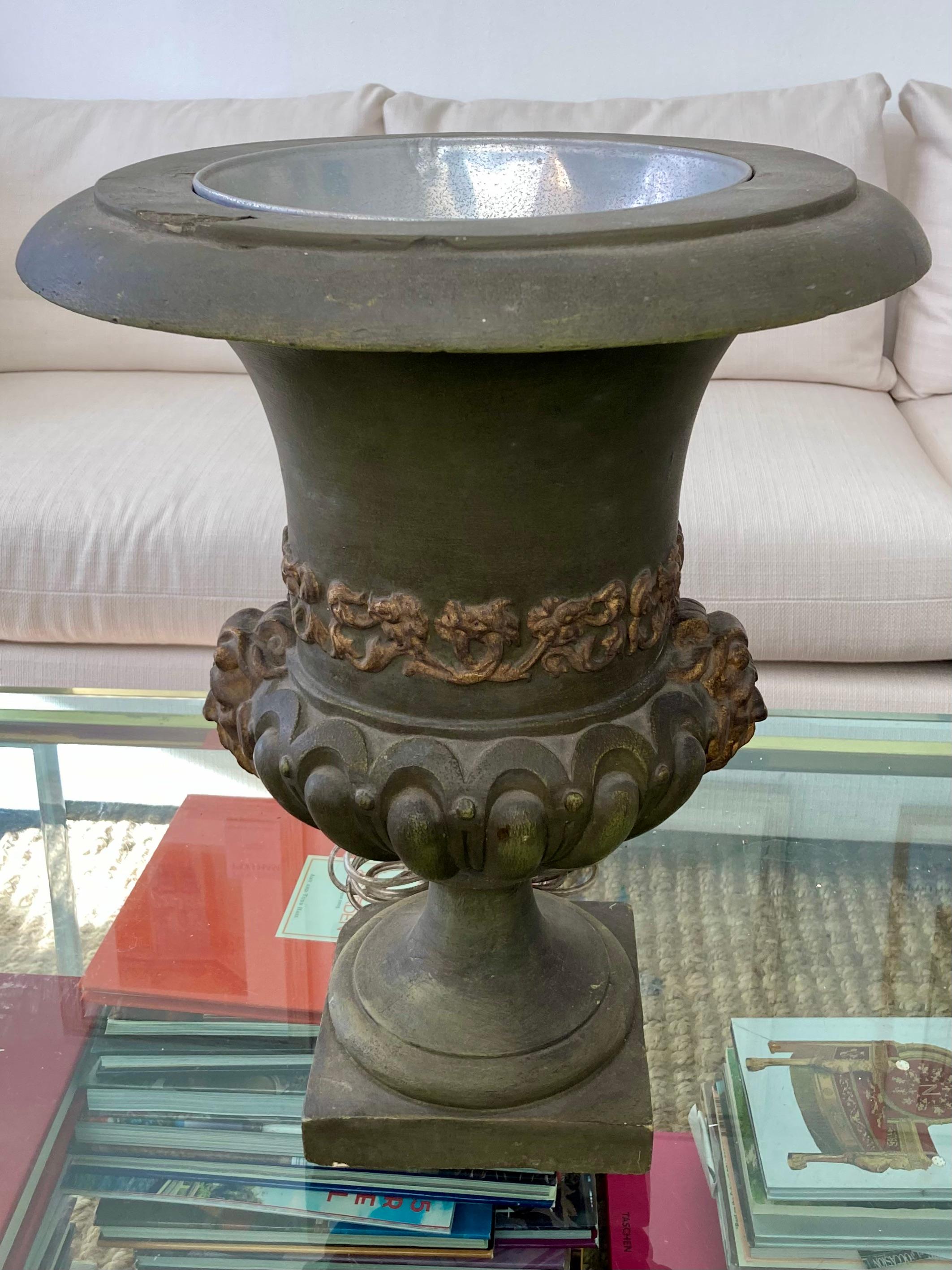 Beautiful French painted terra cotta urn uplight. Beautiful hand painted details. Add some lighting drama to your home.