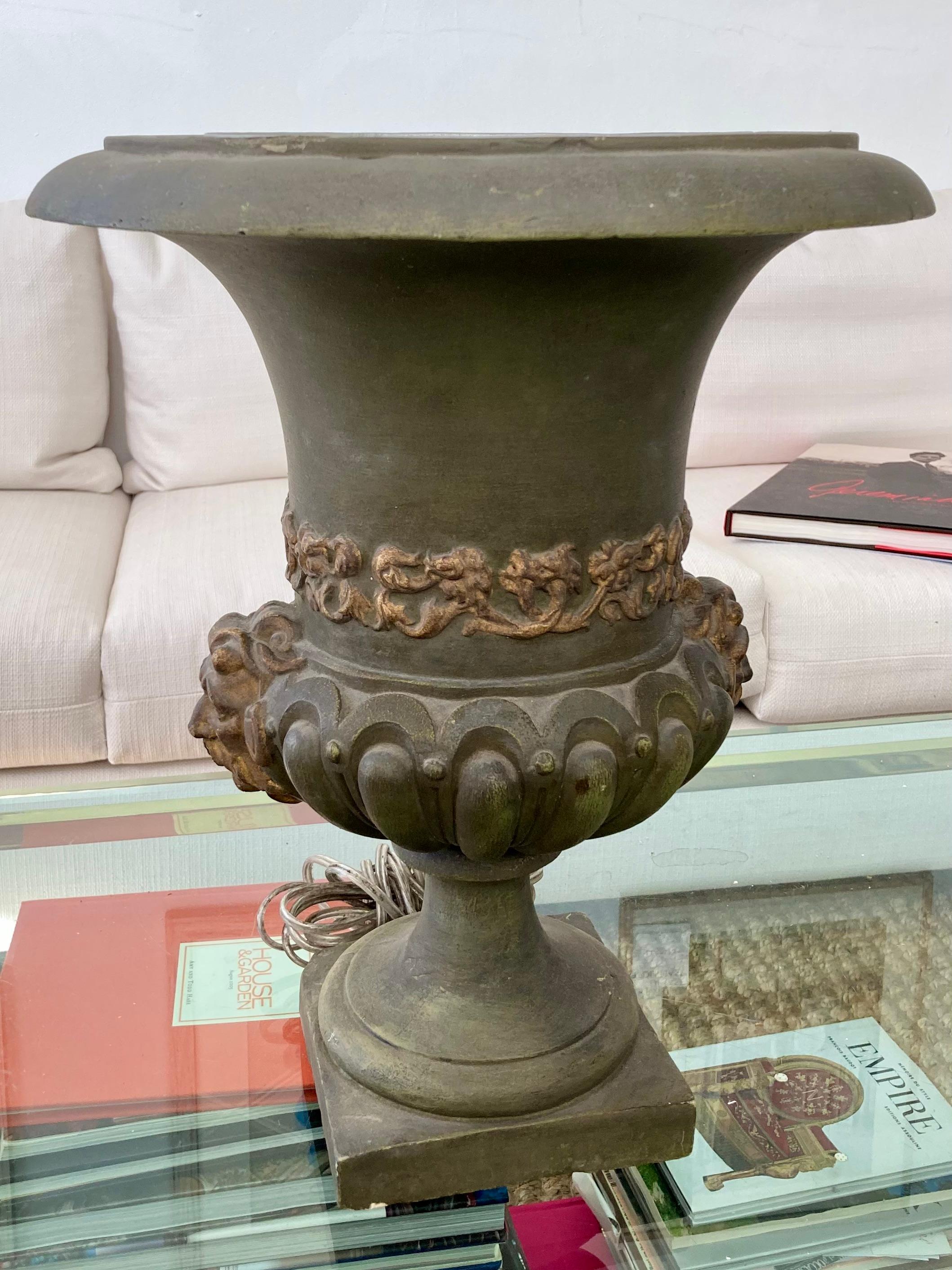 French Provincial French Painted Terra Cotta Urn Uplight For Sale