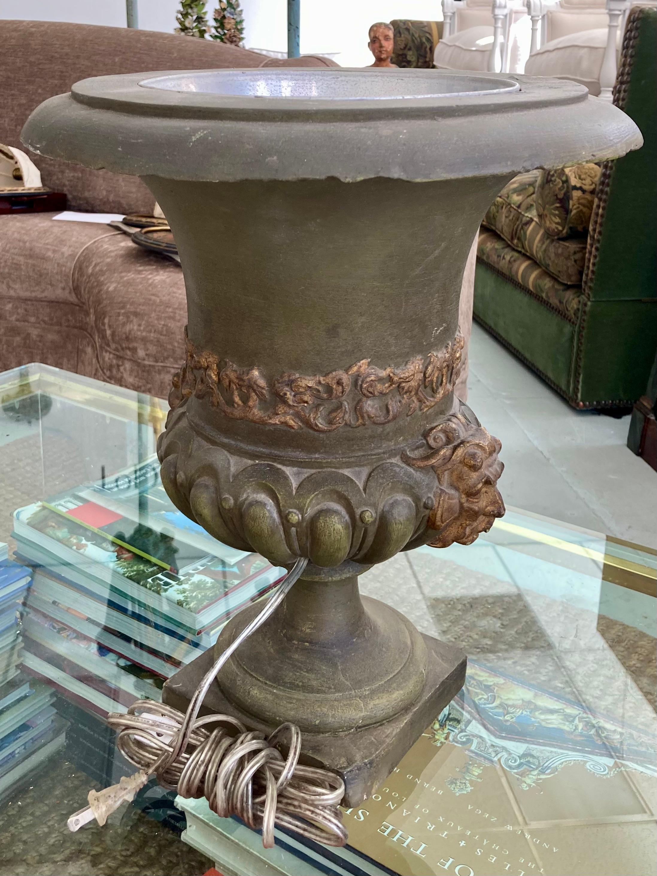 French Painted Terra Cotta Urn Uplight In Good Condition For Sale In Los Angeles, CA