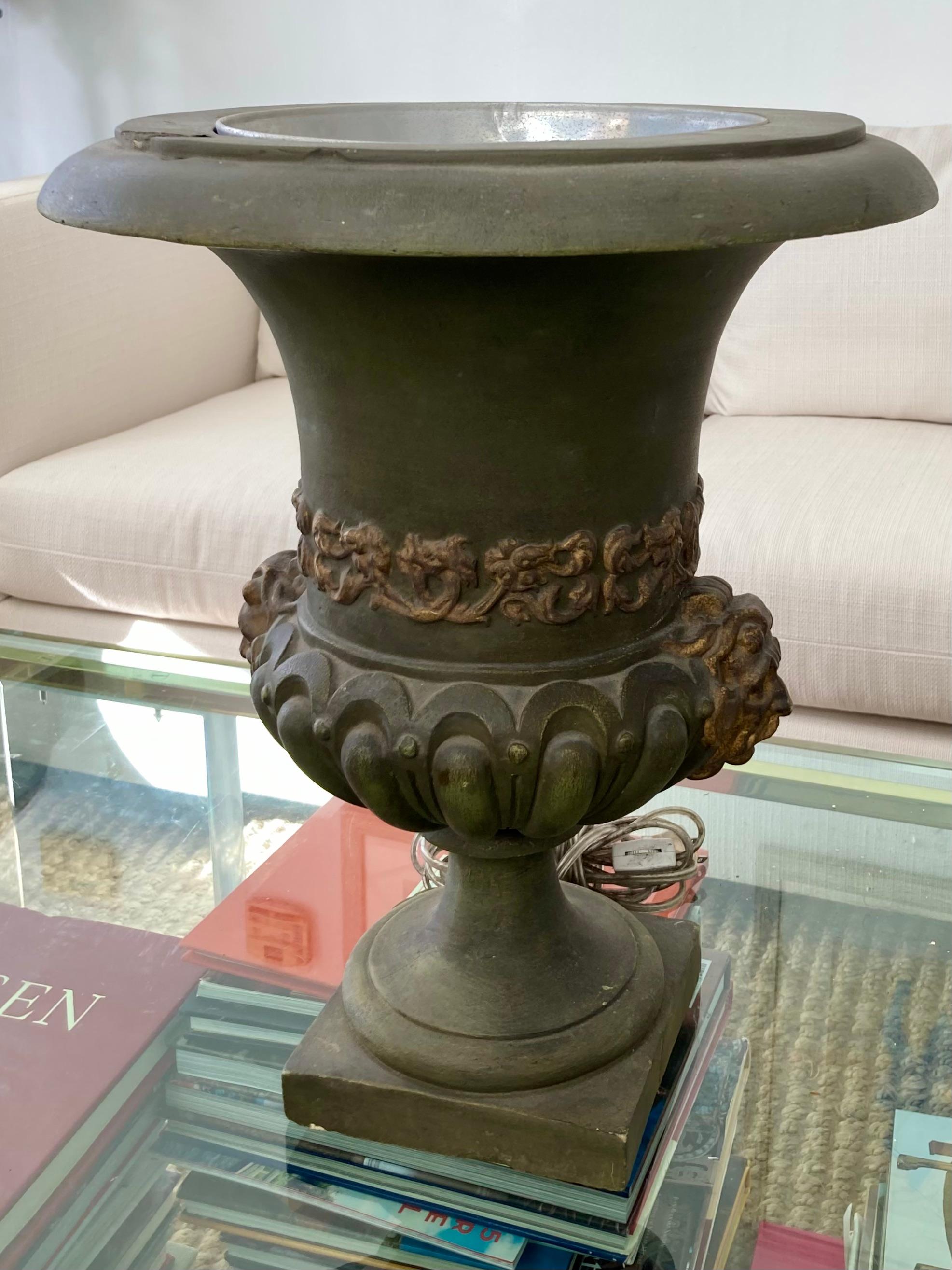 20th Century French Painted Terra Cotta Urn Uplight For Sale