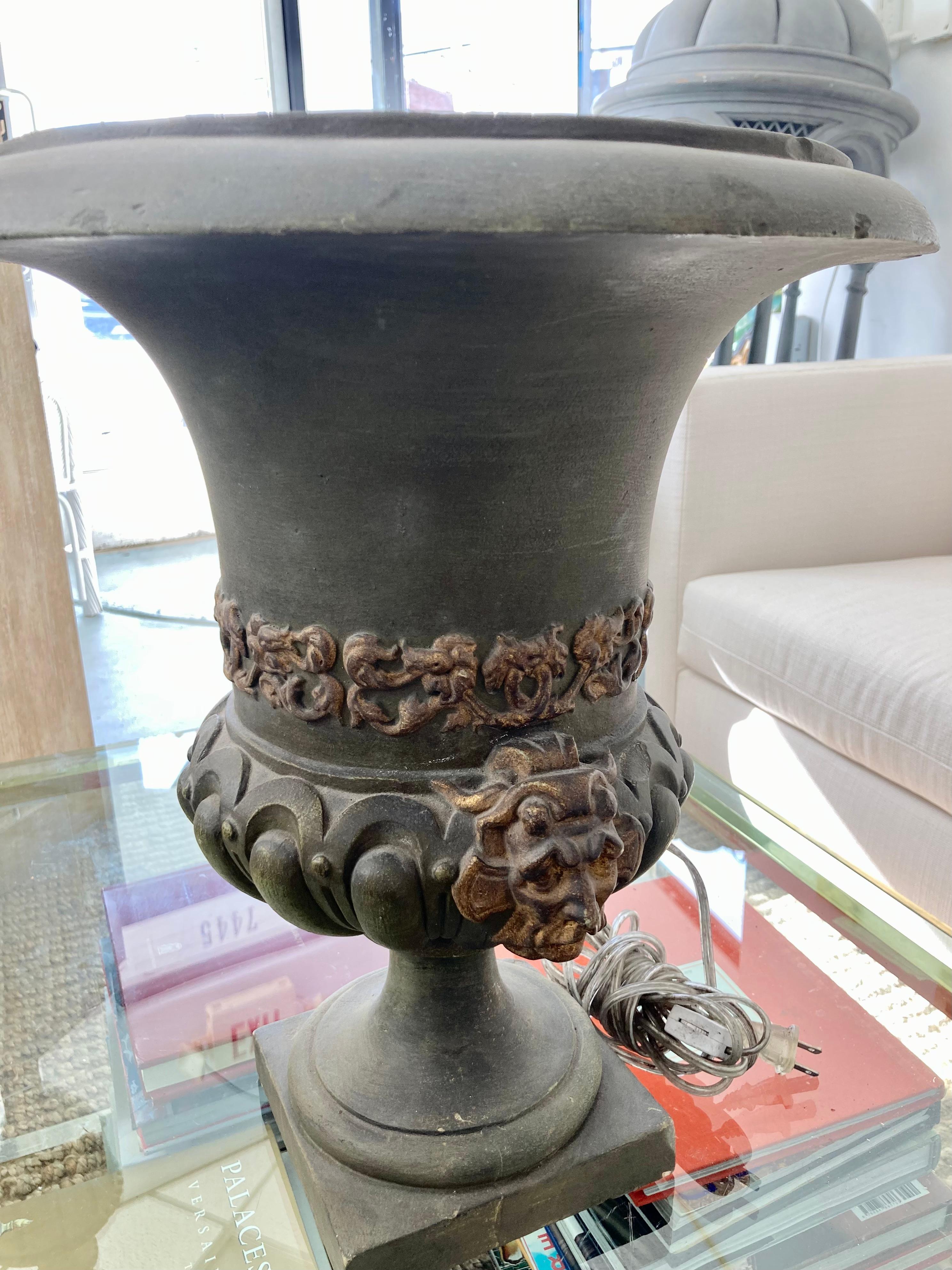 French Painted Terra Cotta Urn Uplight For Sale 3