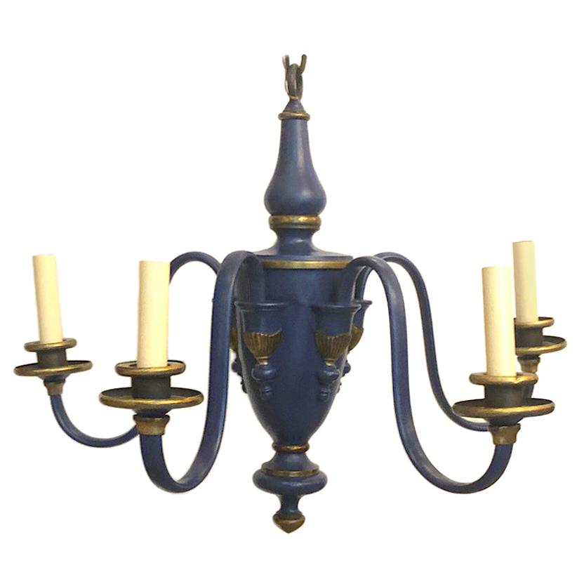 French Painted Tole Blue Chandelier For Sale