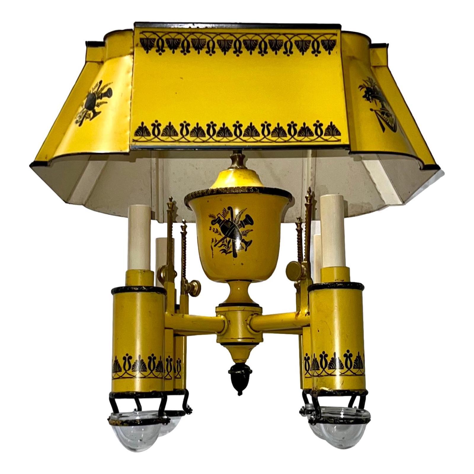 A circa 1950's French tole chandelier with painted decoration

Measurements:
Height of body: 26