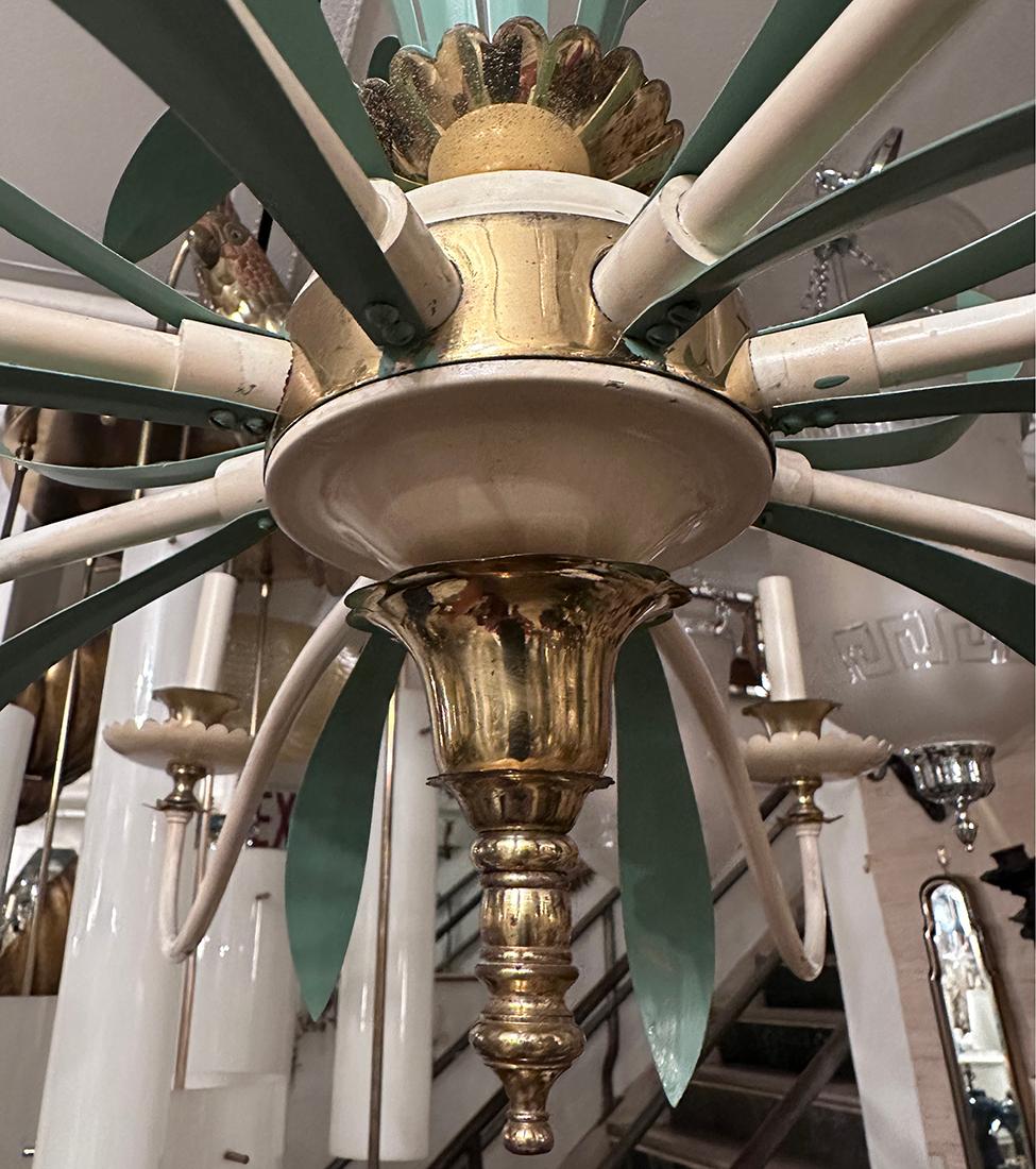 Mid-20th Century French Painted Tole Chandelier with Flowers For Sale
