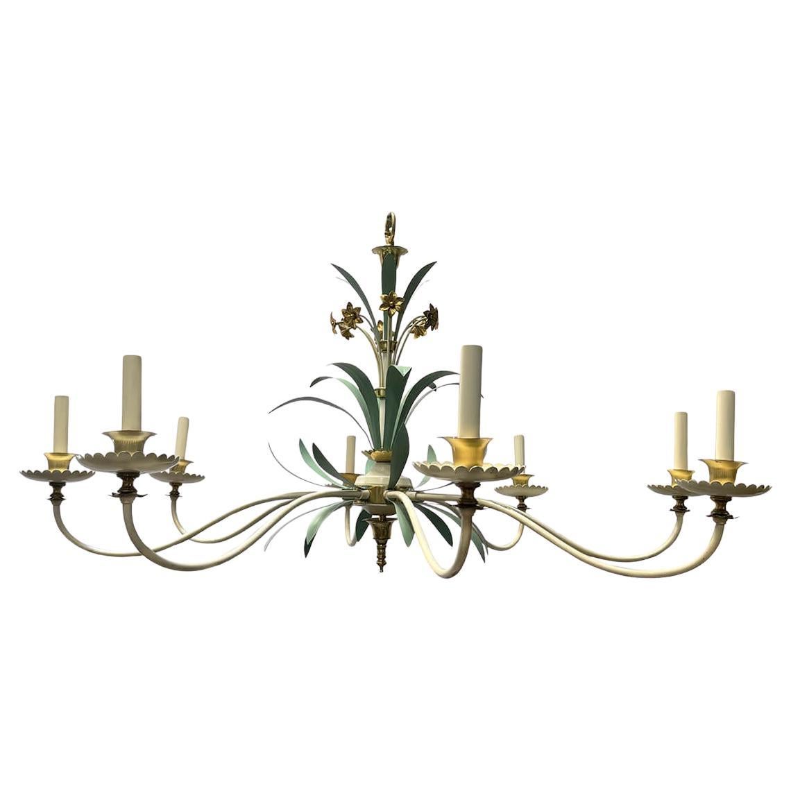 French Painted Tole Chandelier with Flowers