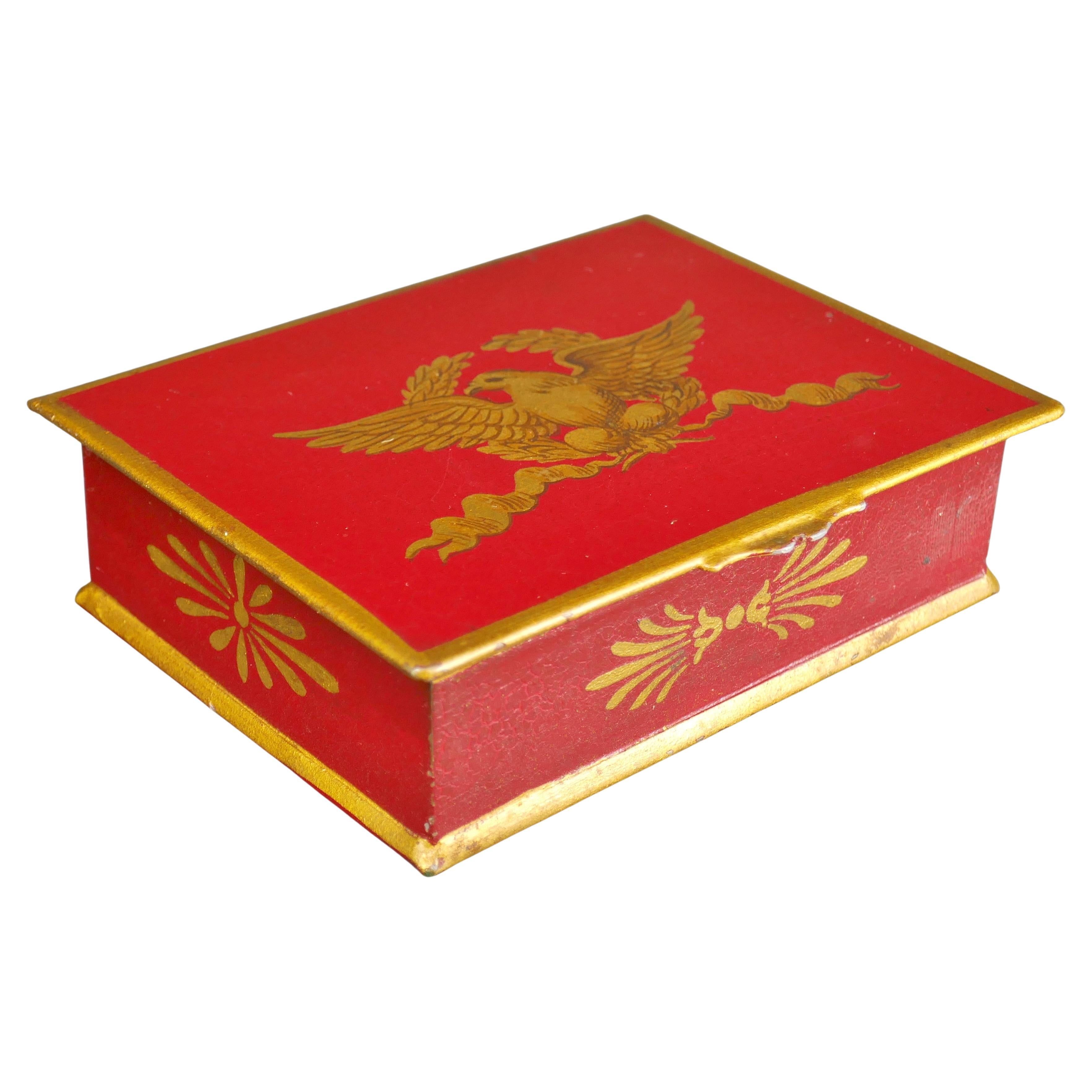 French Painted Tole Peinte De Lac Gold Eagle Cigarette Trinket Box
