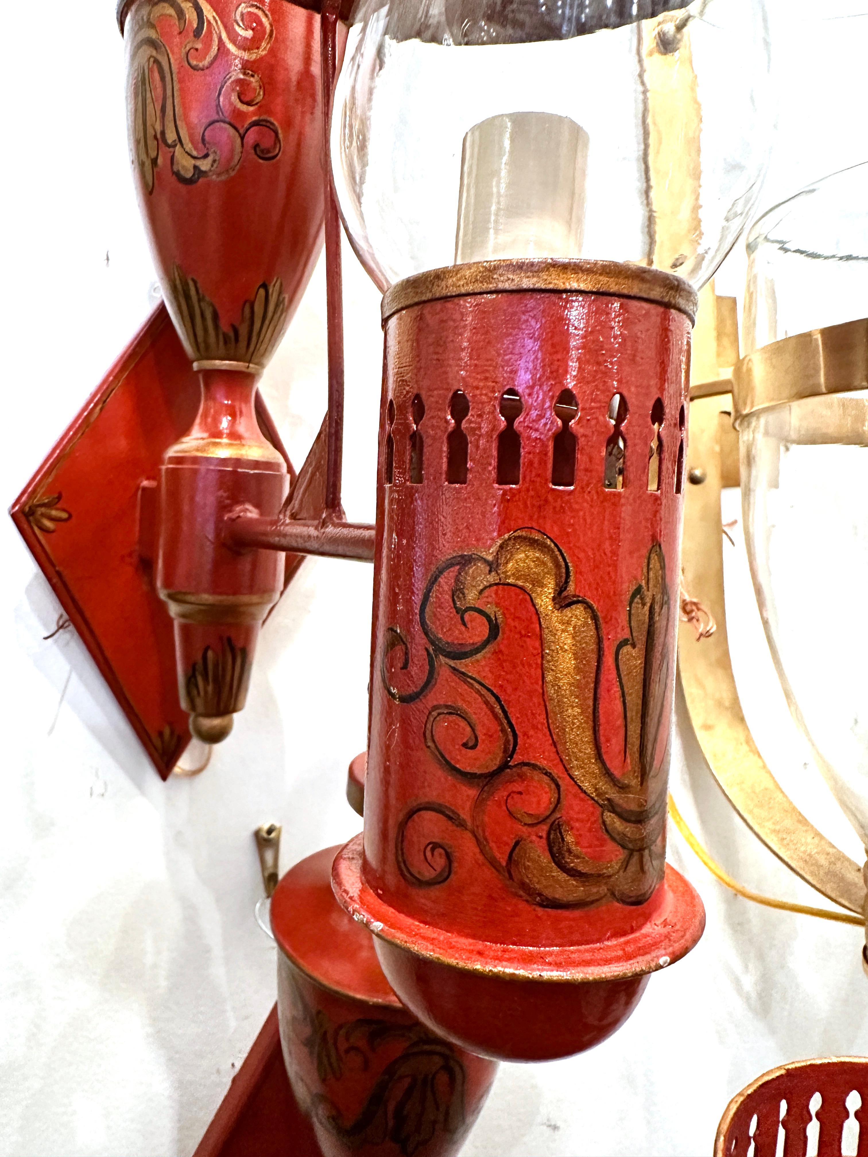 French Painted Tole Sconces In Good Condition For Sale In New York, NY