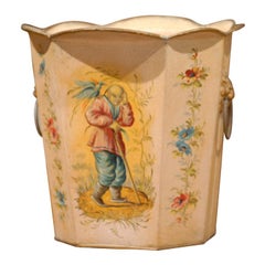 French Painted Tole Trash Can, circa 1890-1920