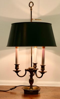 French Painted Toleware and Brass Triple Desk Lamp a Lovely Piece