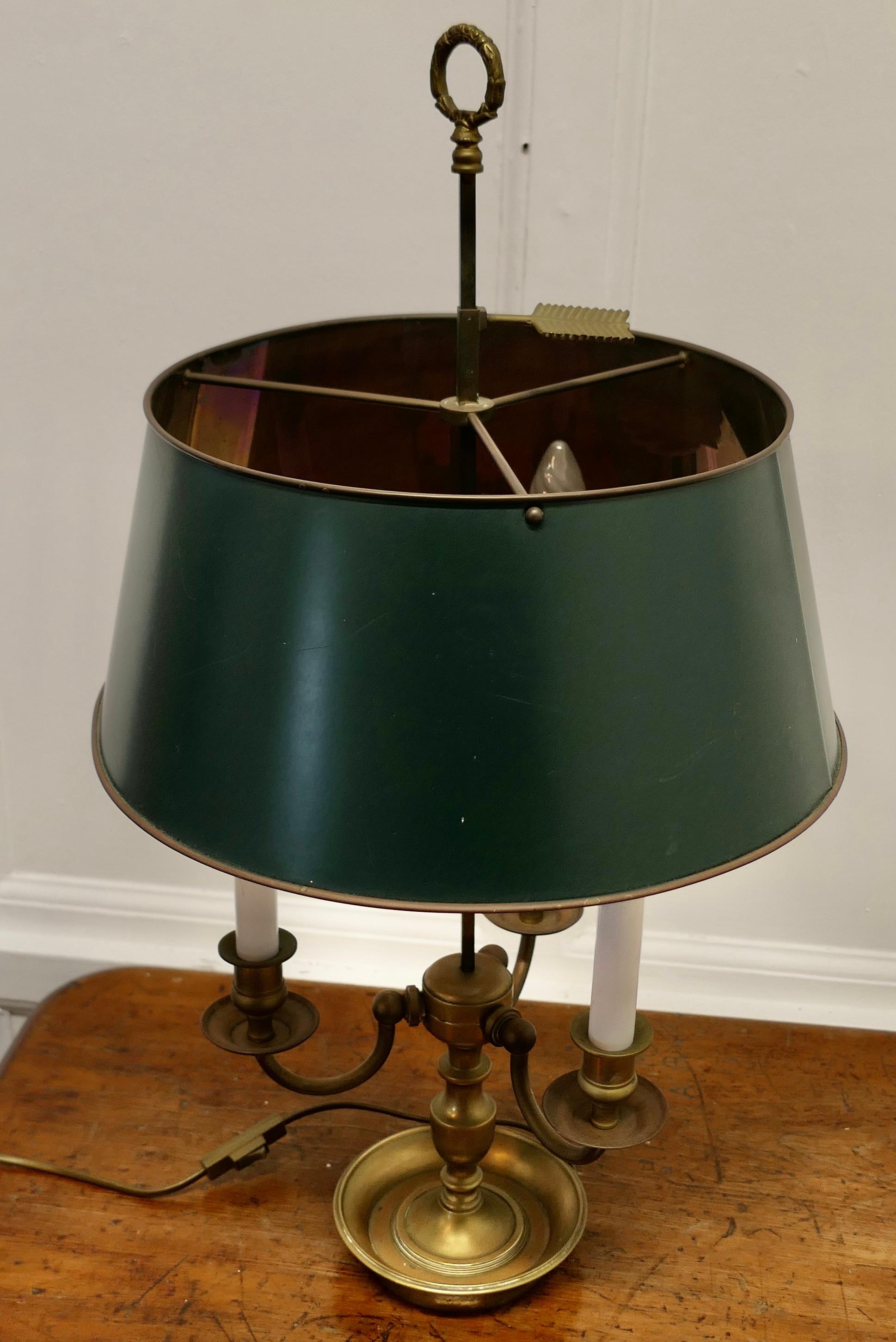 French Painted Toleware and Brass Triple Desk Lamp a Lovely Piece In Good Condition For Sale In Chillerton, Isle of Wight