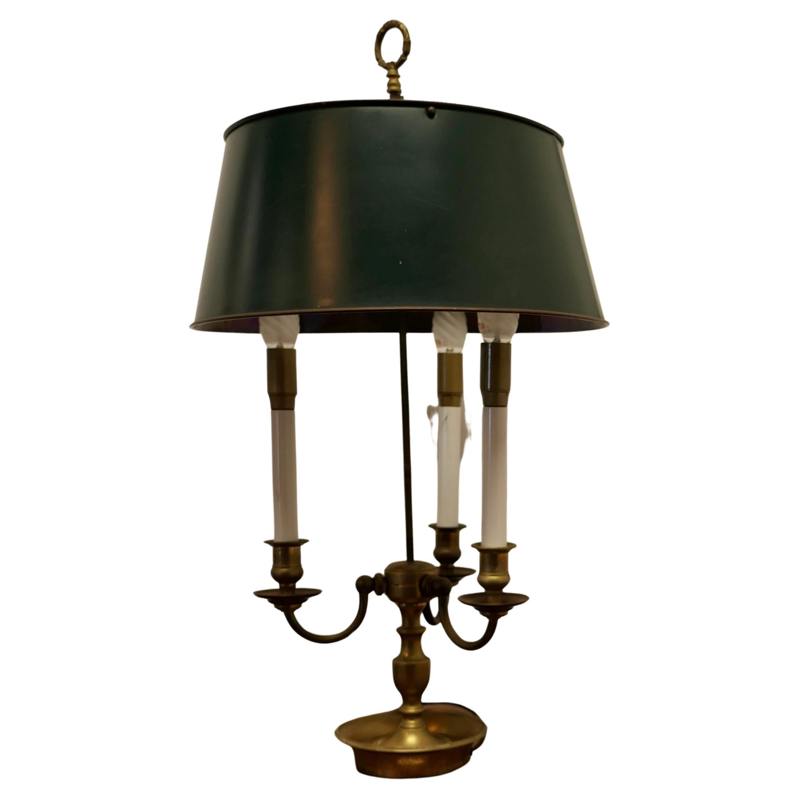 French Painted Toleware and Brass Triple Desk Lamp a Lovely Piece For Sale
