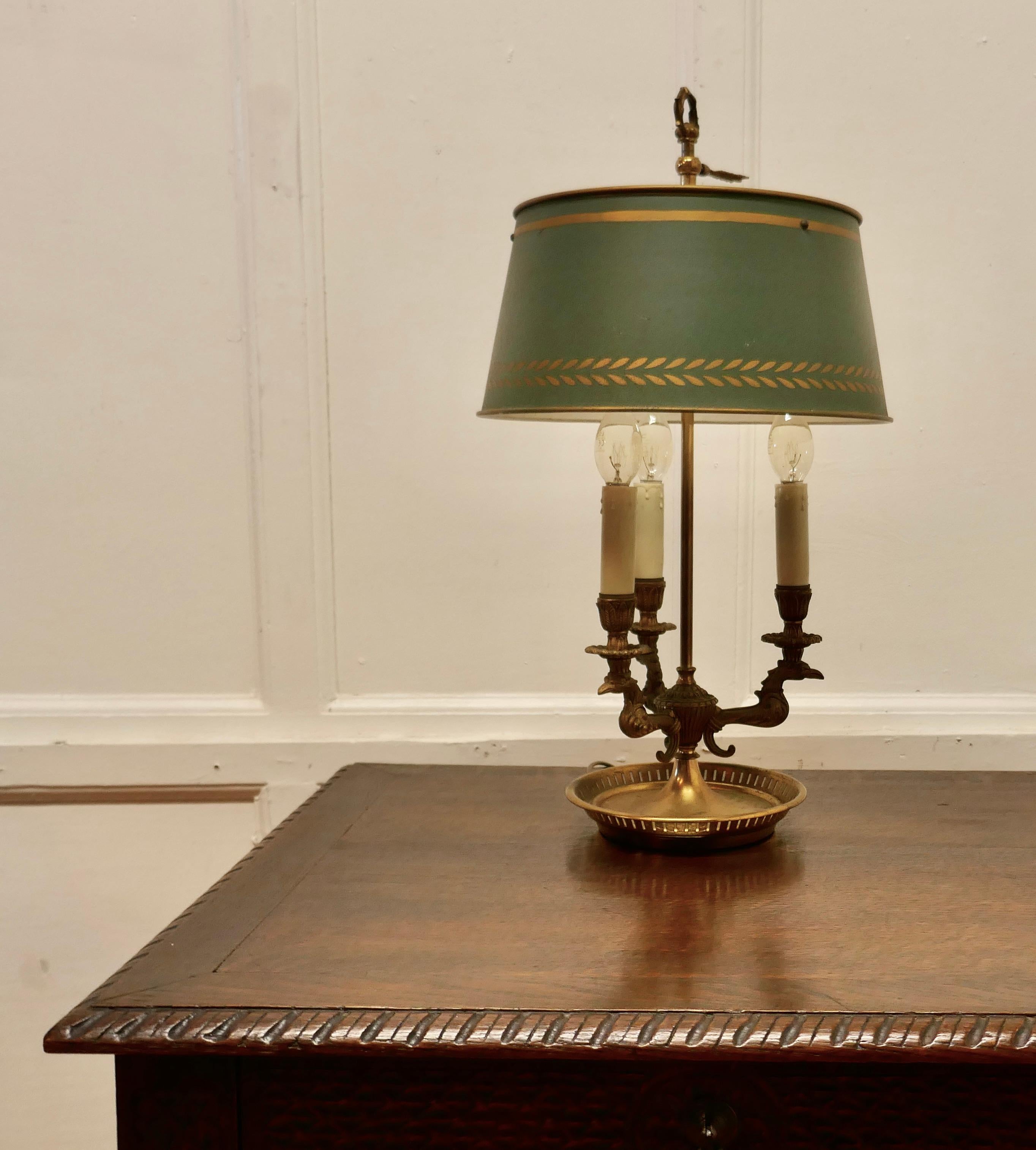 French Painted Toleware and Brass Triple Desk Lamp 5