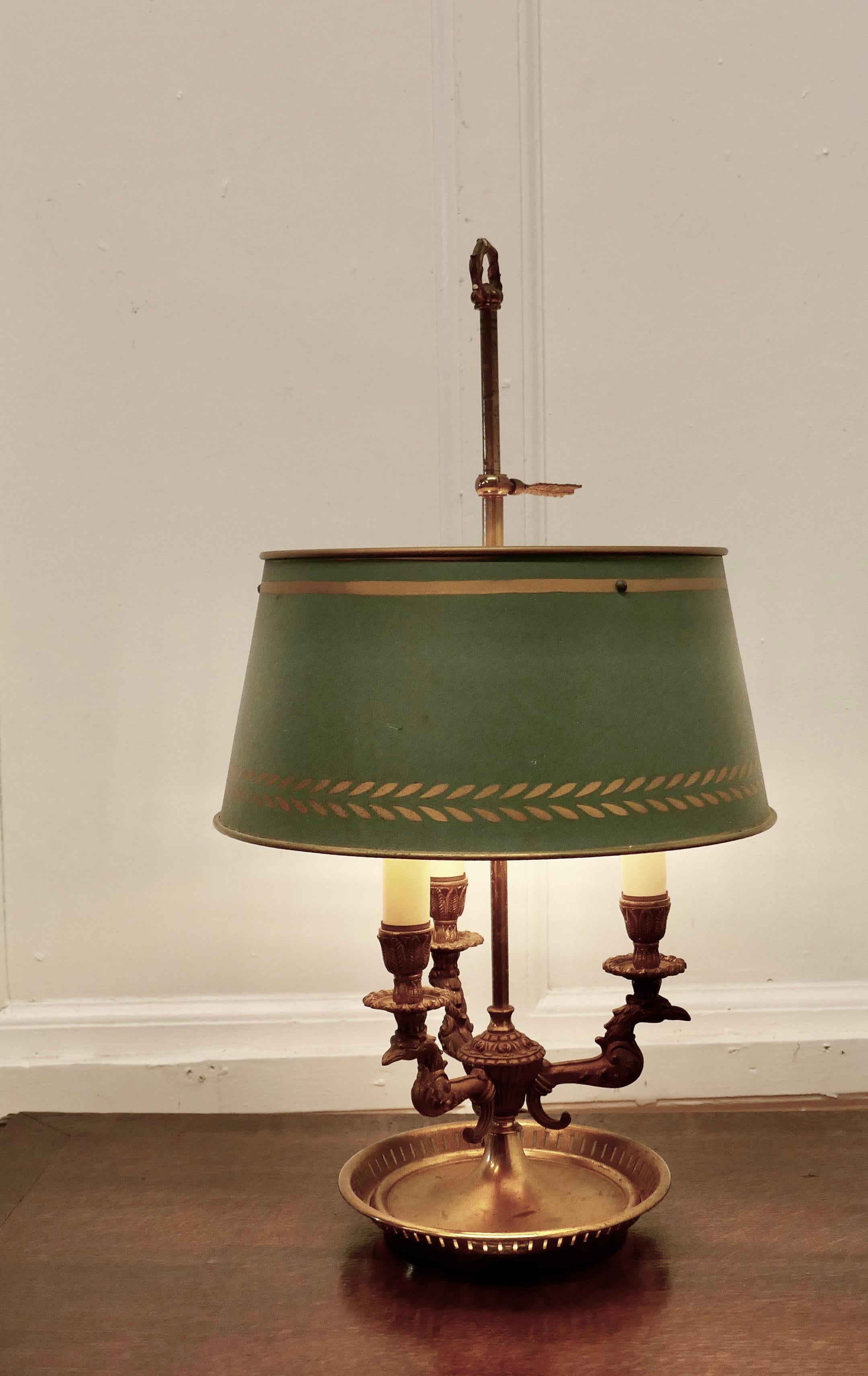 Regency French Painted Toleware and Brass Triple Desk Lamp