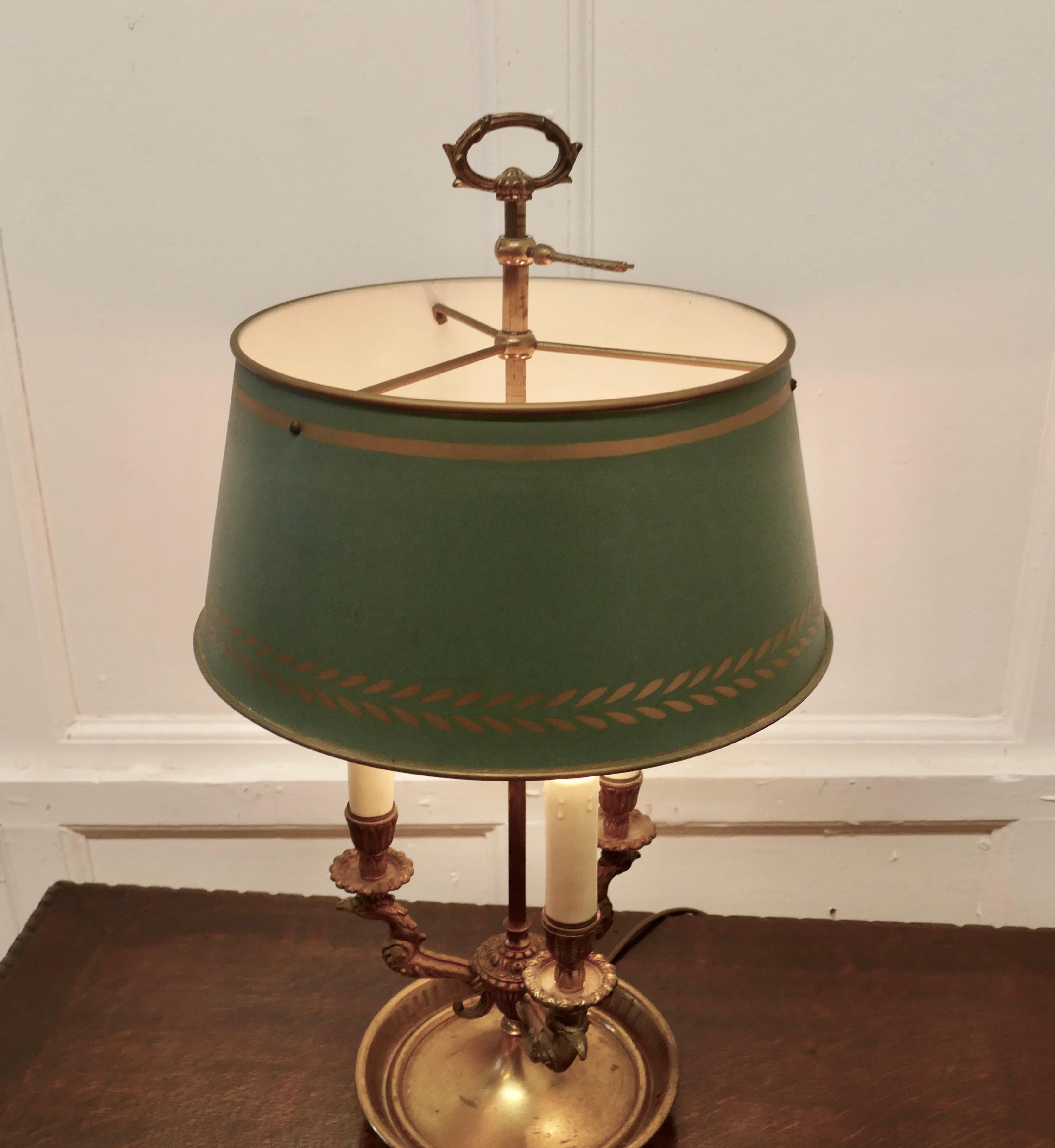20th Century French Painted Toleware and Brass Triple Desk Lamp