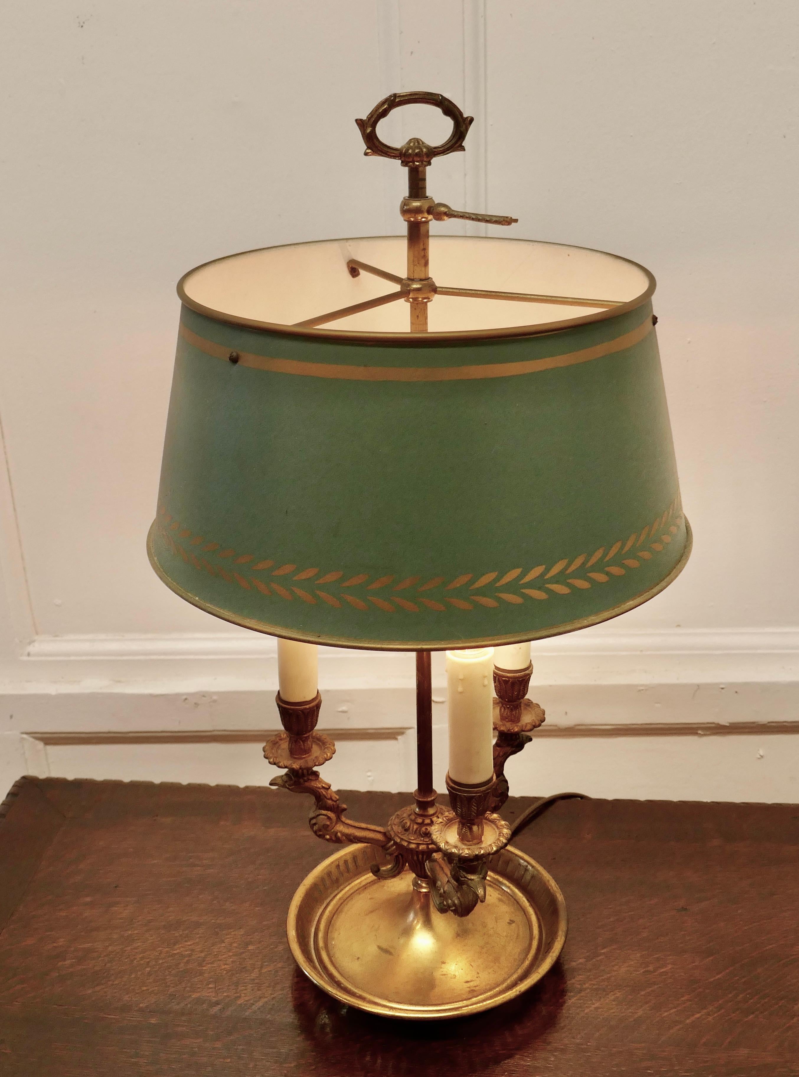 French Painted Toleware and Brass Triple Desk Lamp 1