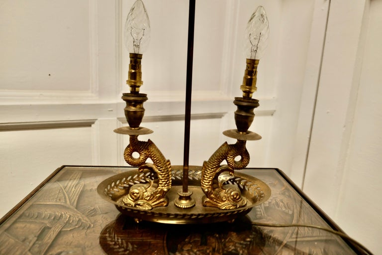 French Painted Toleware and Brass Twin Desk Lamp For Sale at 1stDibs