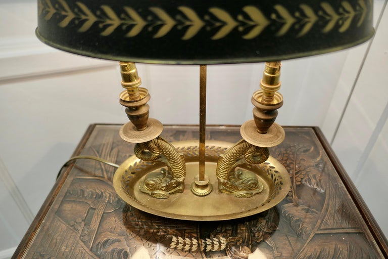 French Painted Toleware and Brass Twin Desk Lamp For Sale at 1stDibs