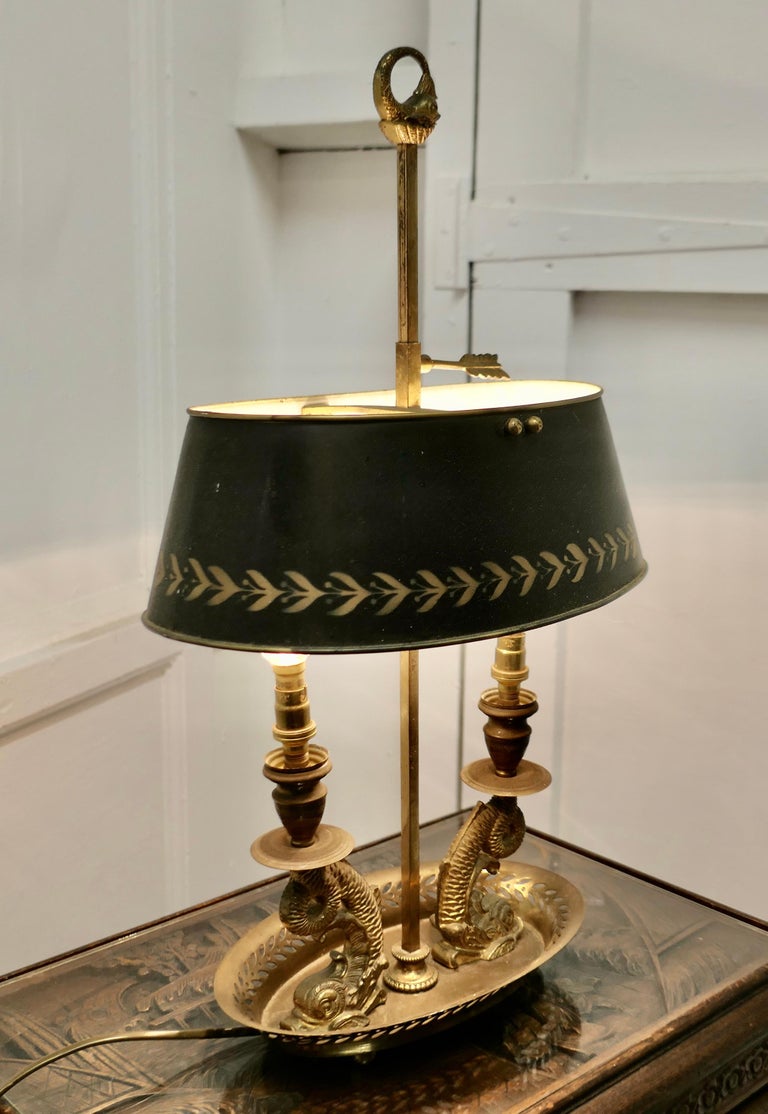 French Painted Toleware and Brass Twin Desk Lamp For Sale at 1stDibs
