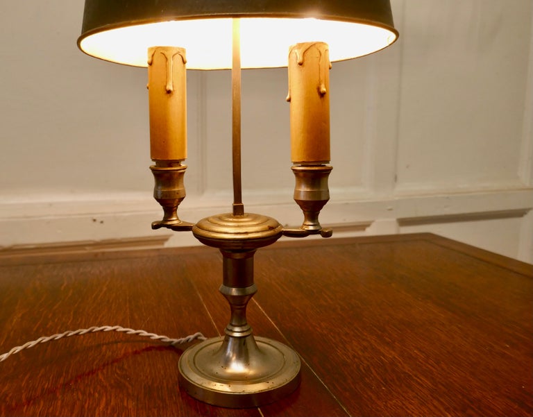 French Painted Toleware and Brass Twin Table Lamp For Sale at 1stDibs