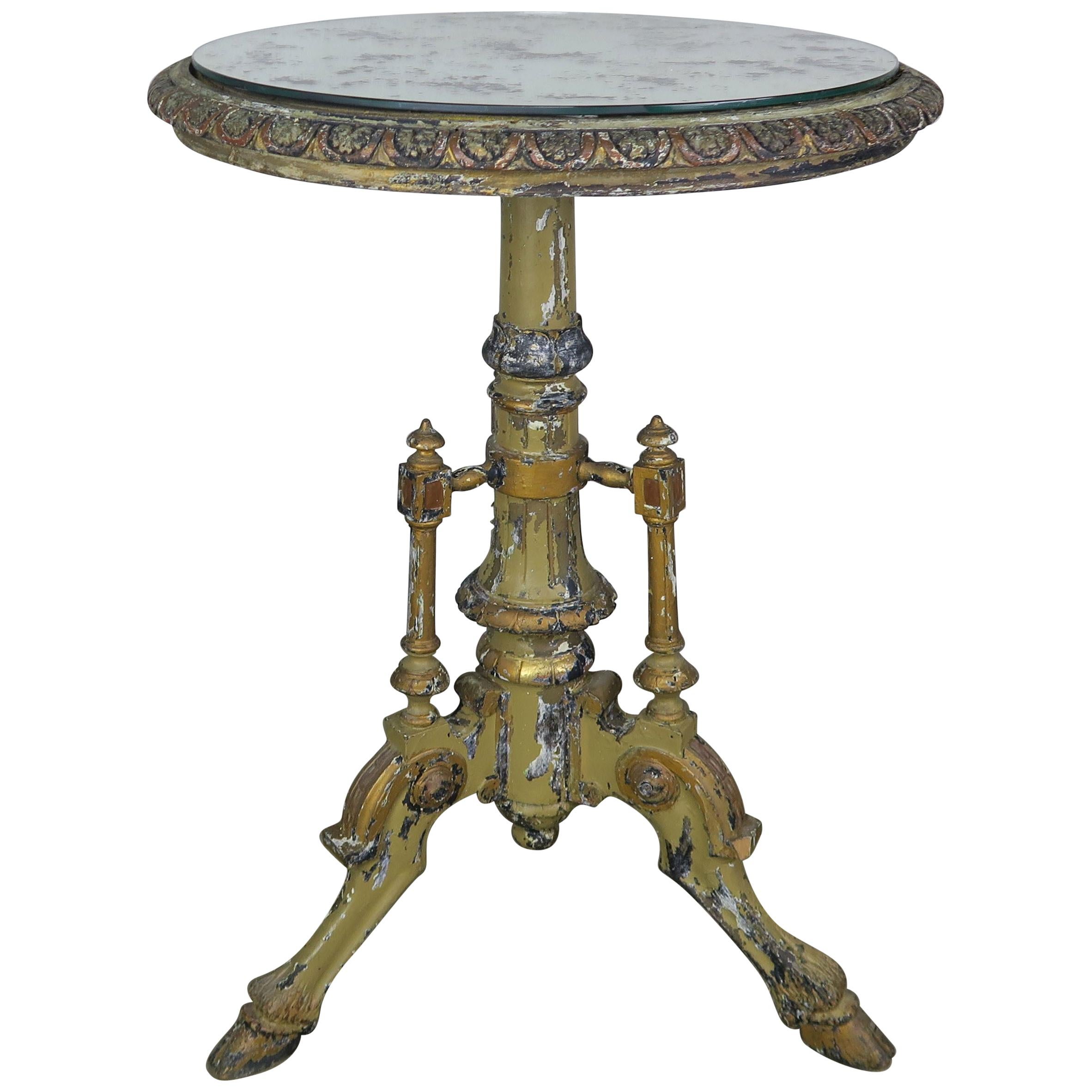 French Painted Tripod Table with Mirrored Top