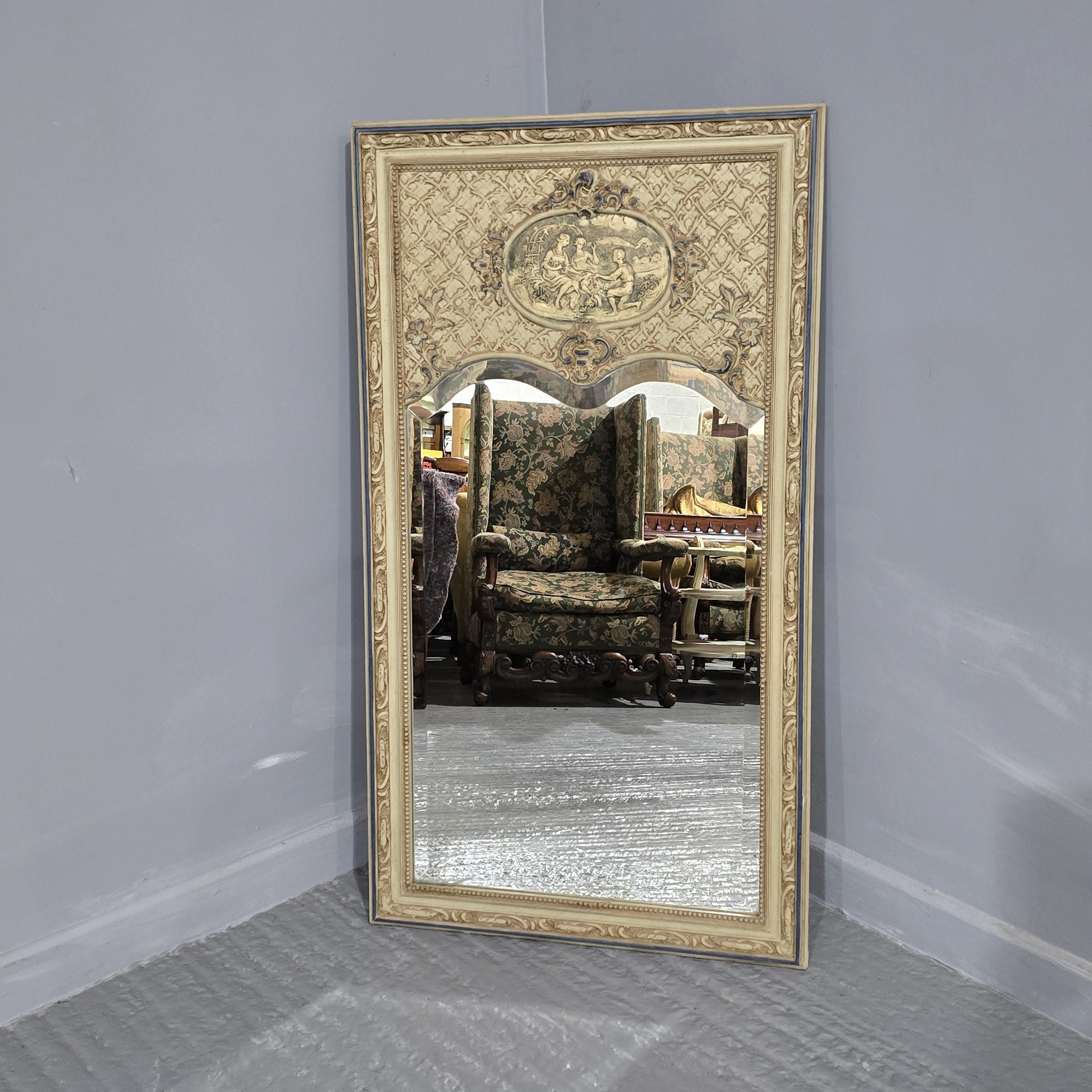 Original French painted trumeau mirror, with deep bevelled mirror plate, in overall very good condition.

47