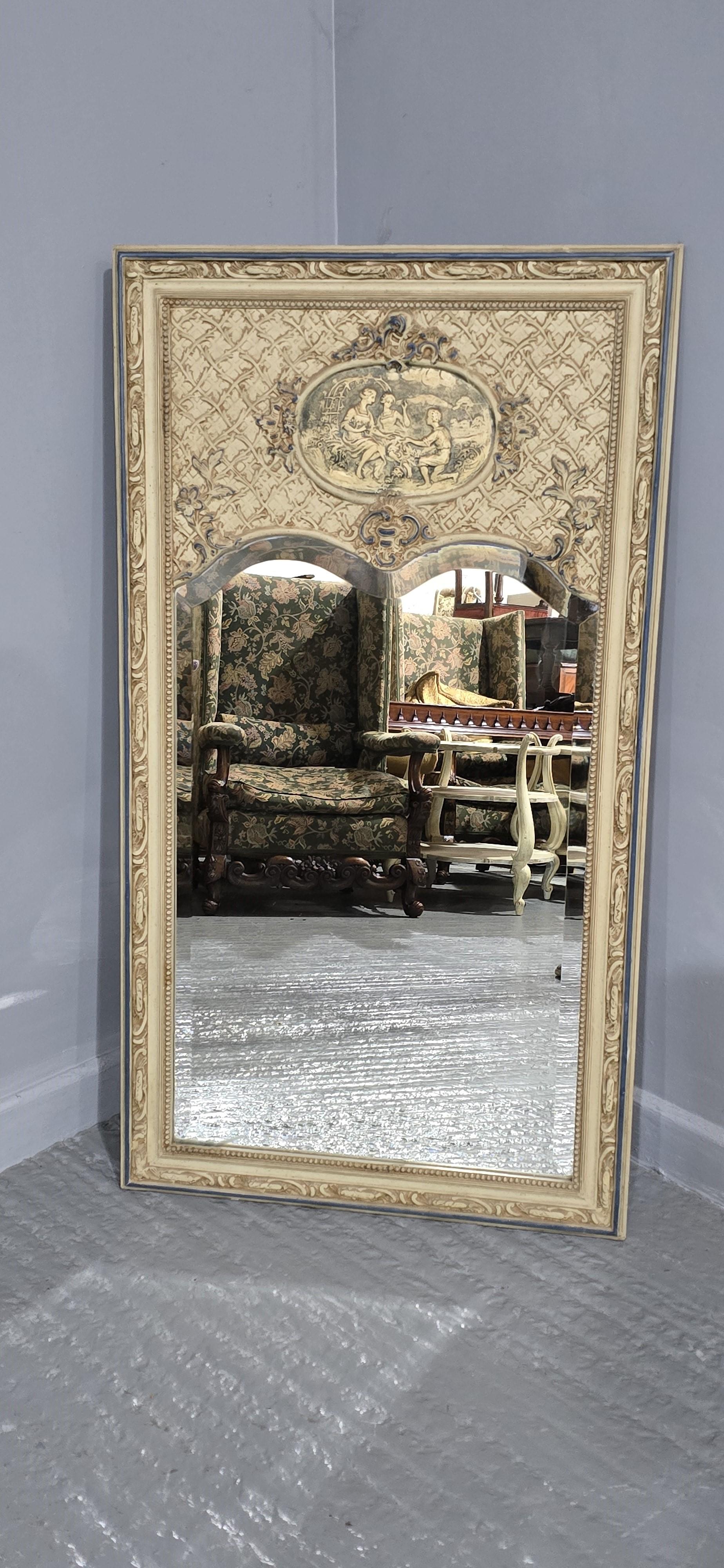 Louis XIV French Painted Trumeau Mirror For Sale