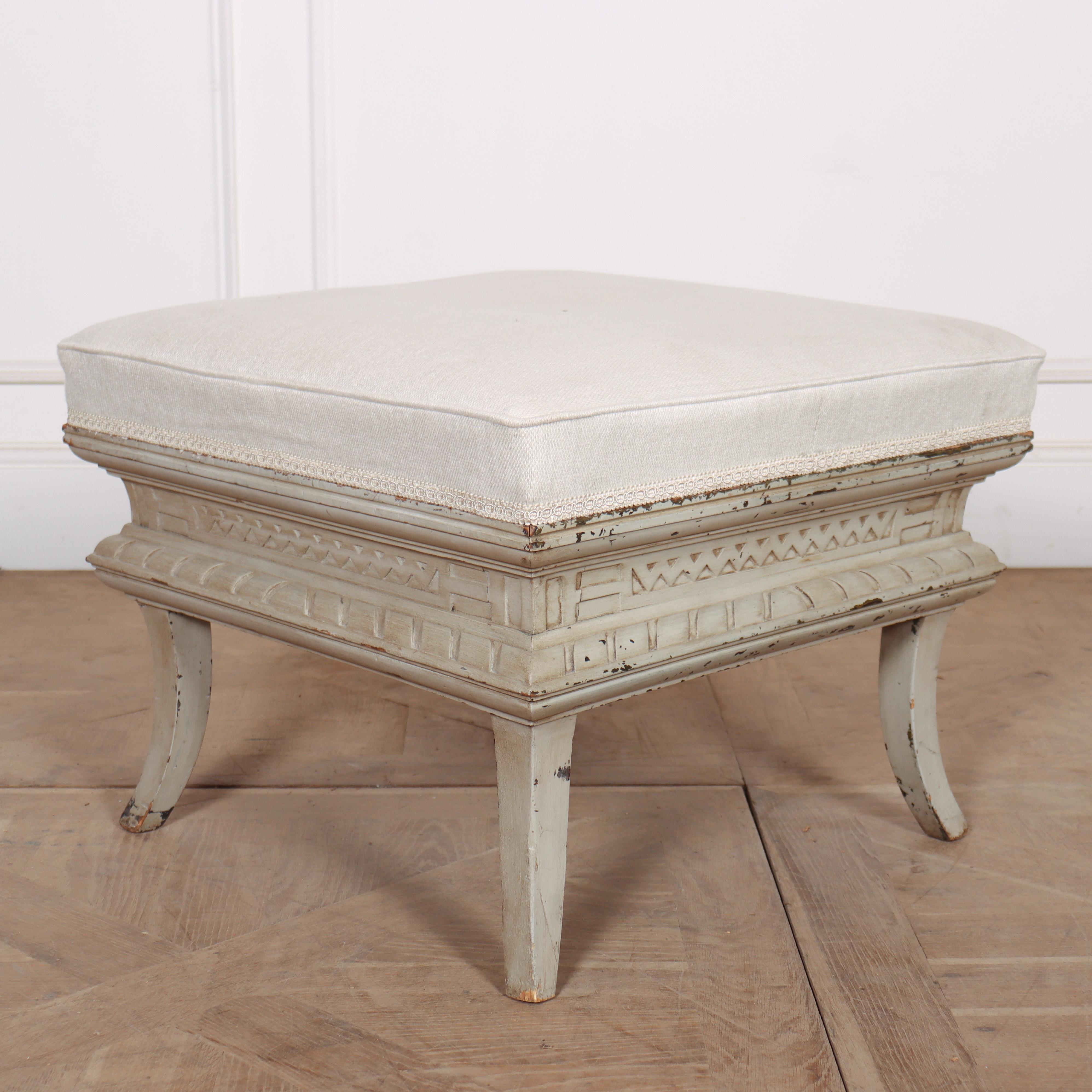 Late 19th C French painted stool, upholstered in Colefax and Fowler fabric. Very stylish. 1890.

Internal reference: JG1

Reference: 8050

Dimensions
23.5 inches (60 cms) Wide
23.5 inches (60 cms) Deep
18.5 inches (47 cms) High