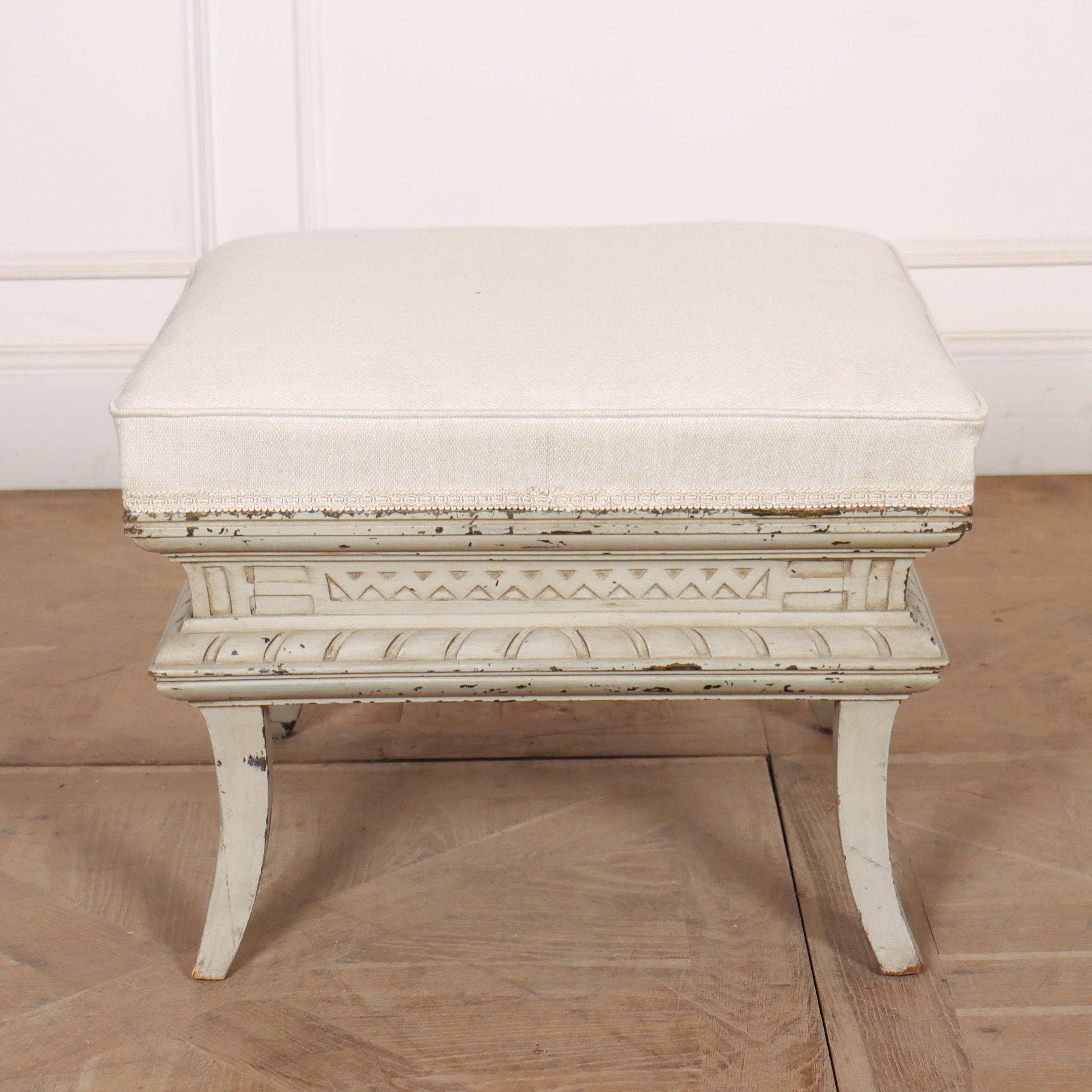 French Painted Upholstered Stool In Good Condition In Leamington Spa, Warwickshire