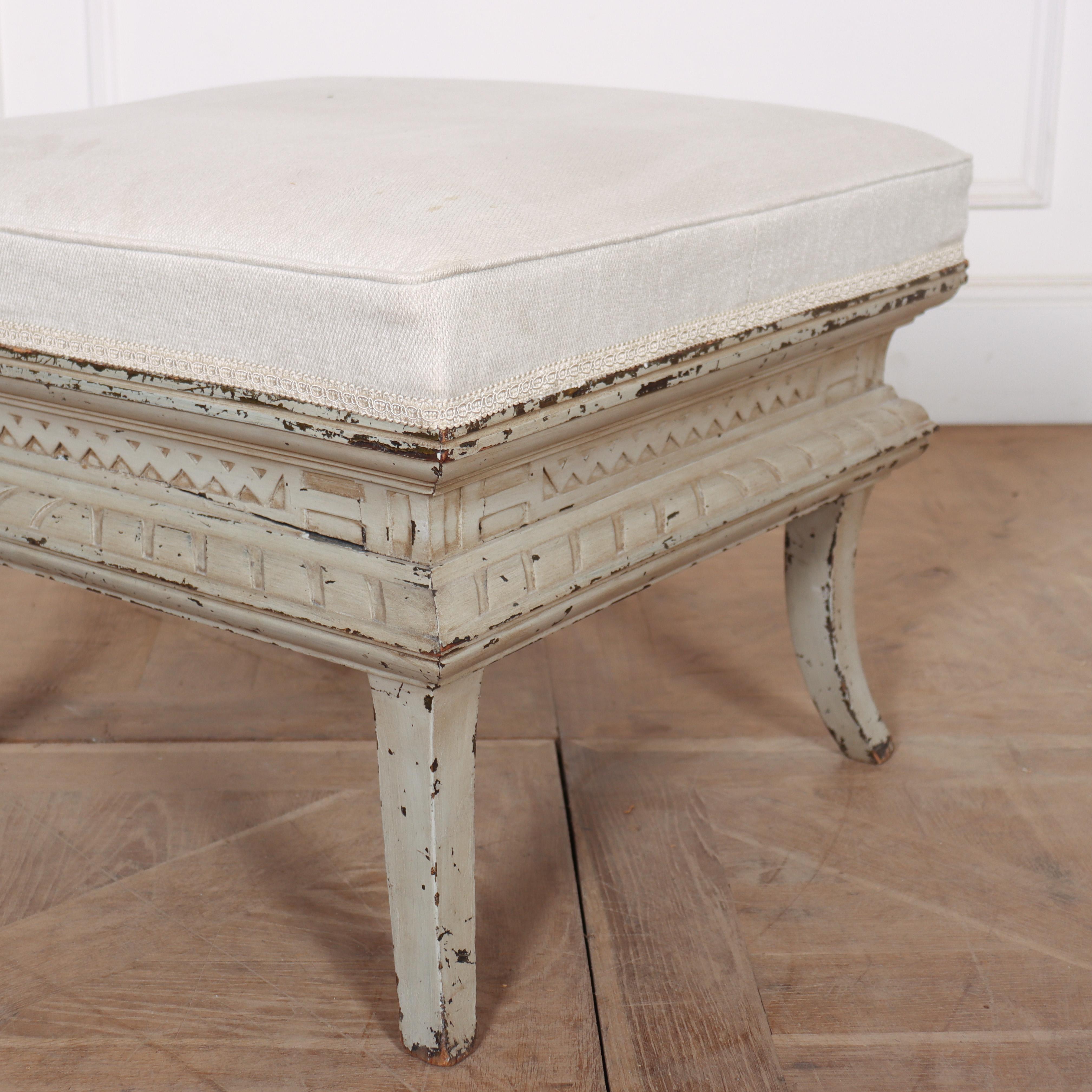 19th Century French Painted Upholstered Stool For Sale